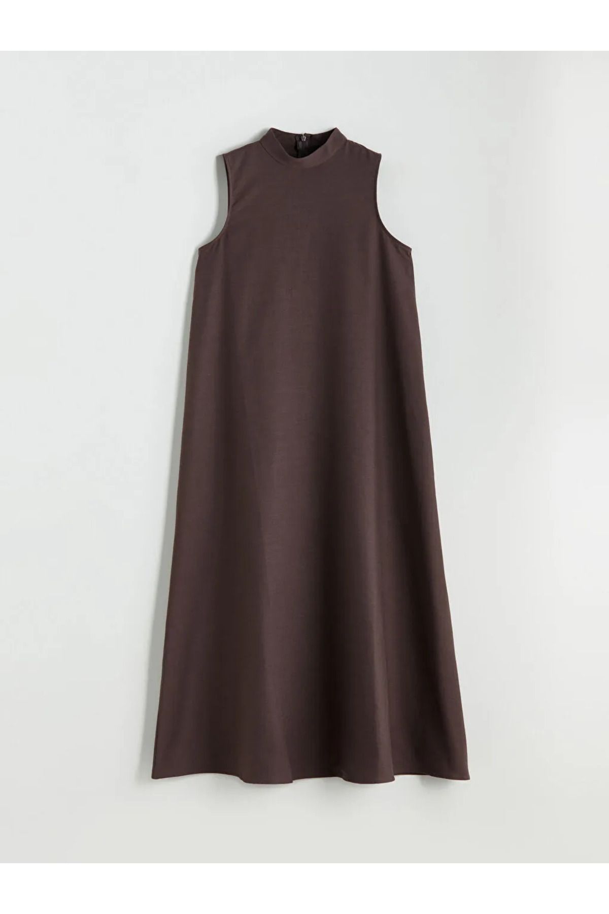 LC Waikiki LCW Modest Kahverengi Dik Yaka A Kesim Keten Karışımlı Elbise
