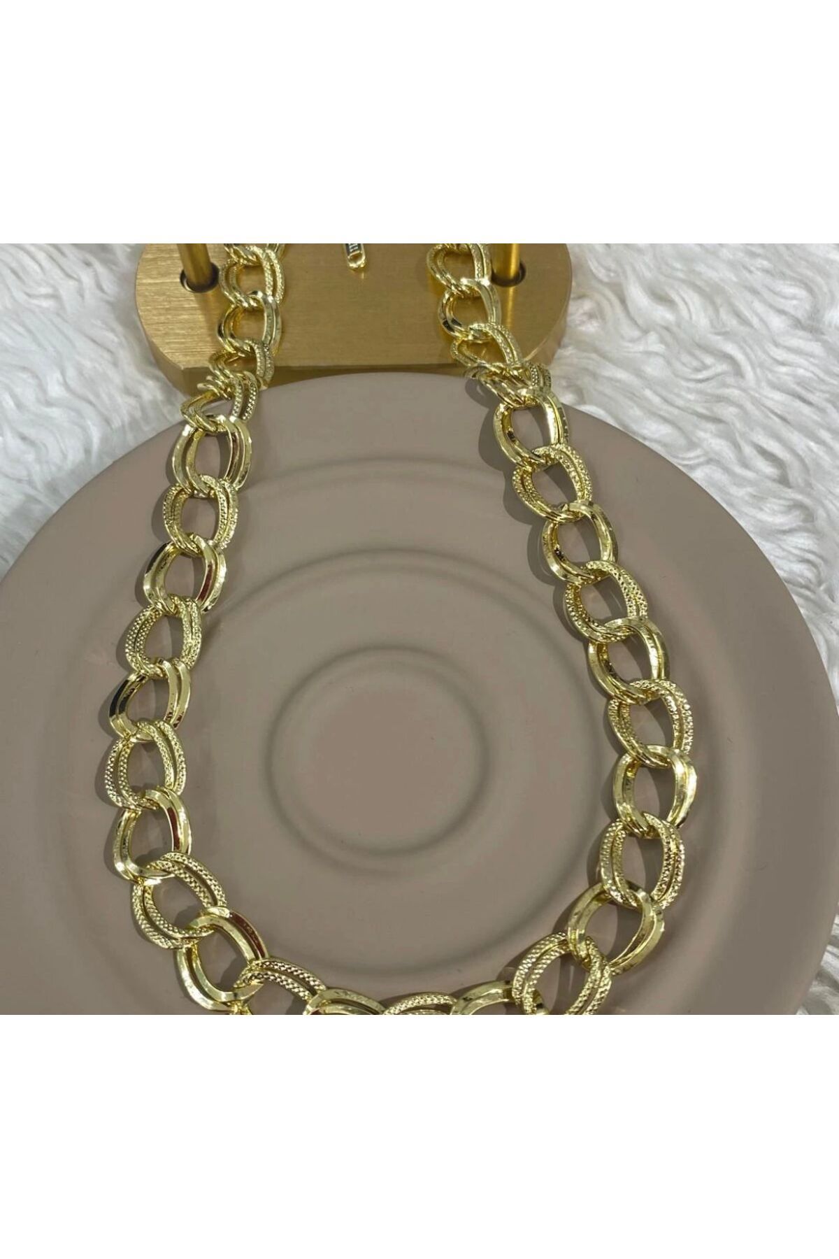 Butik Çelik Gold İç İçe Geçmiş Kolye