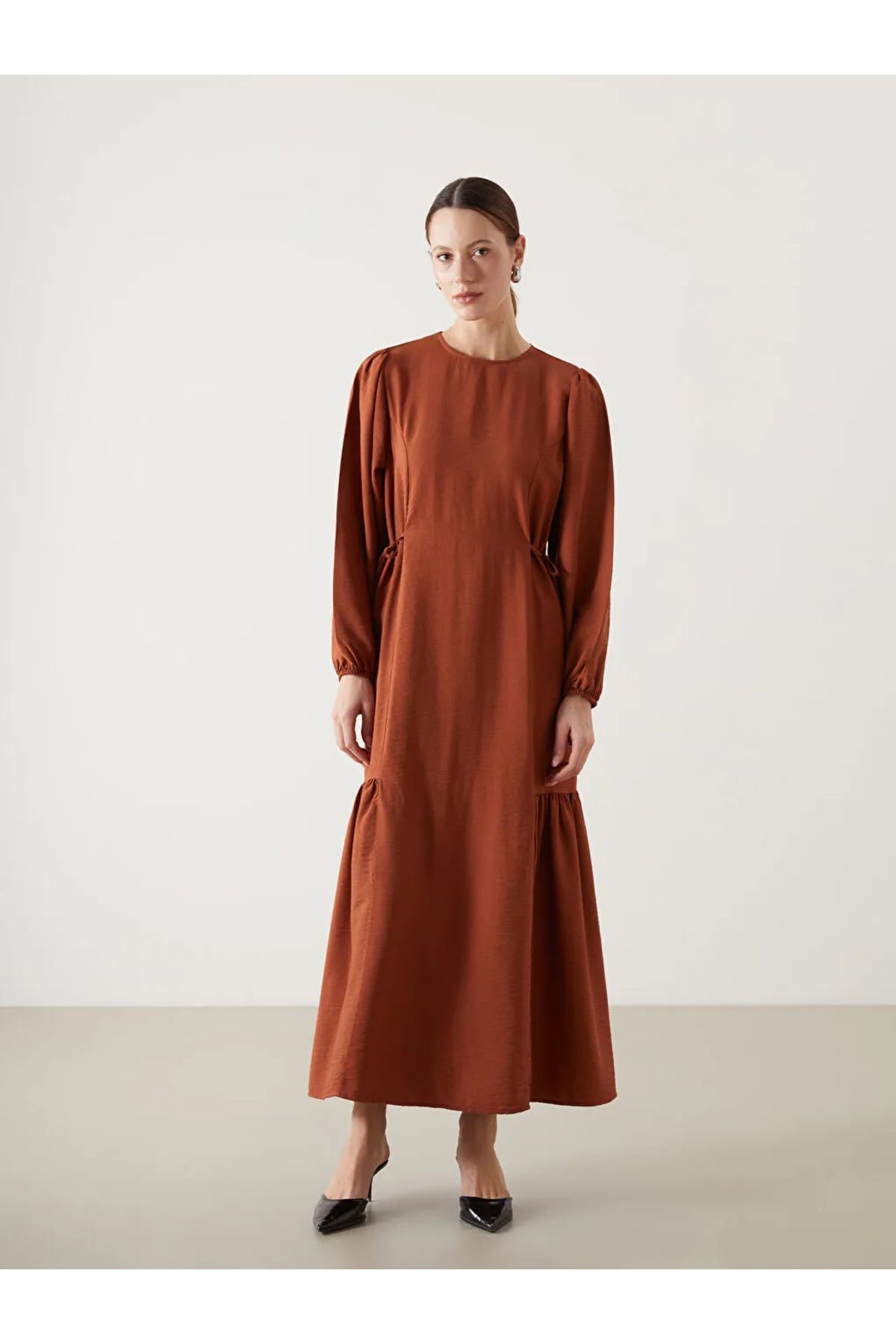 LC Waikiki LCW Modest Turuncu Bisiklet Yaka Kadın Elbise