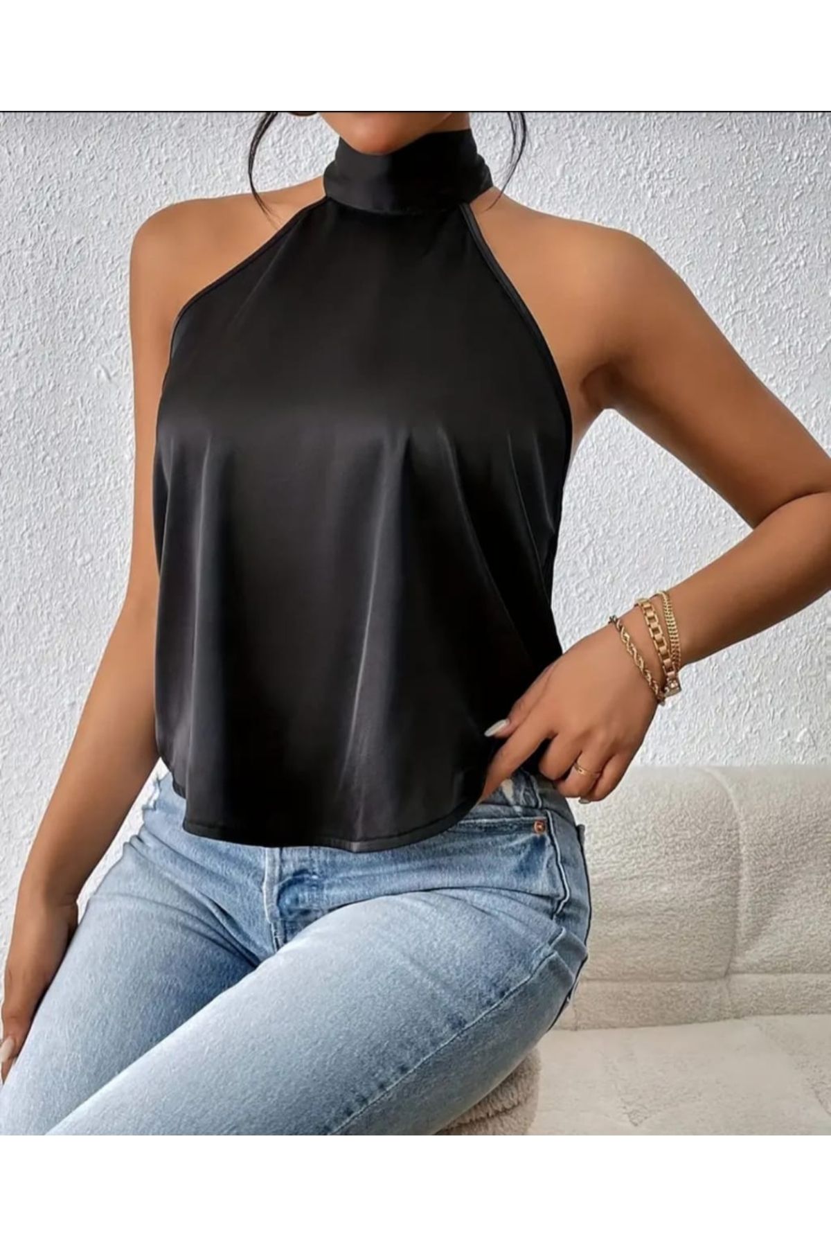 By Kul Design Kadın Boyundan Bağlamalı Saten Crop