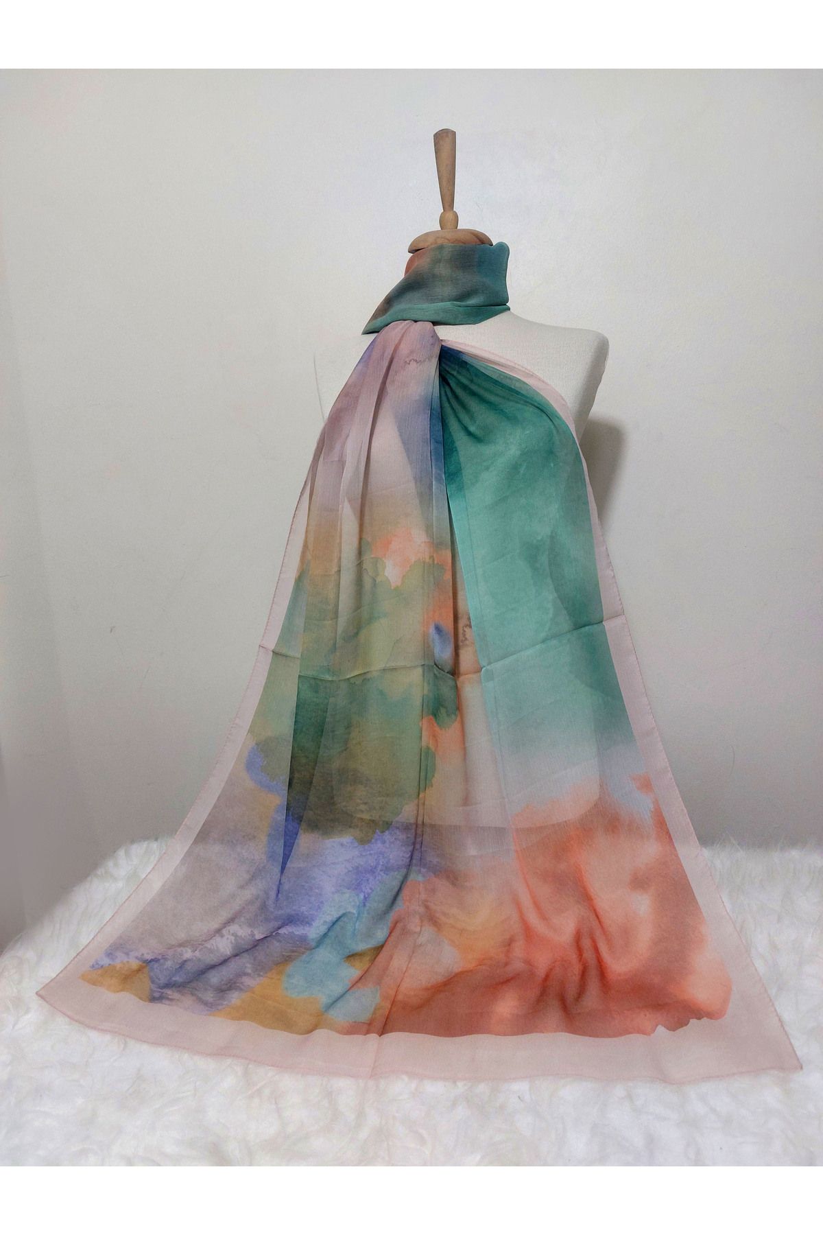 REMOMODA-Patterned Watercolor Chiffon Shawl High Quality, Fine Texture Soft Chiffon 3