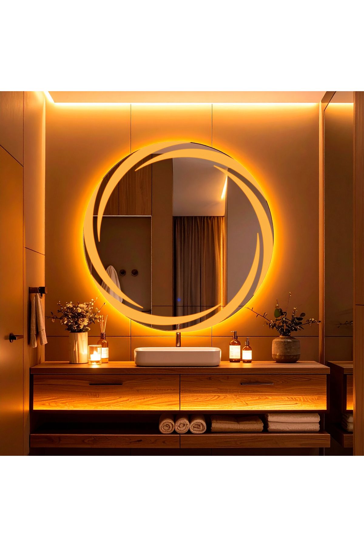 lumora mirror design Whirilwind Amber Led'li Lazer Kumlamalı Lavabo & Banyo Aynası (Dokunmatik Sensörlü)