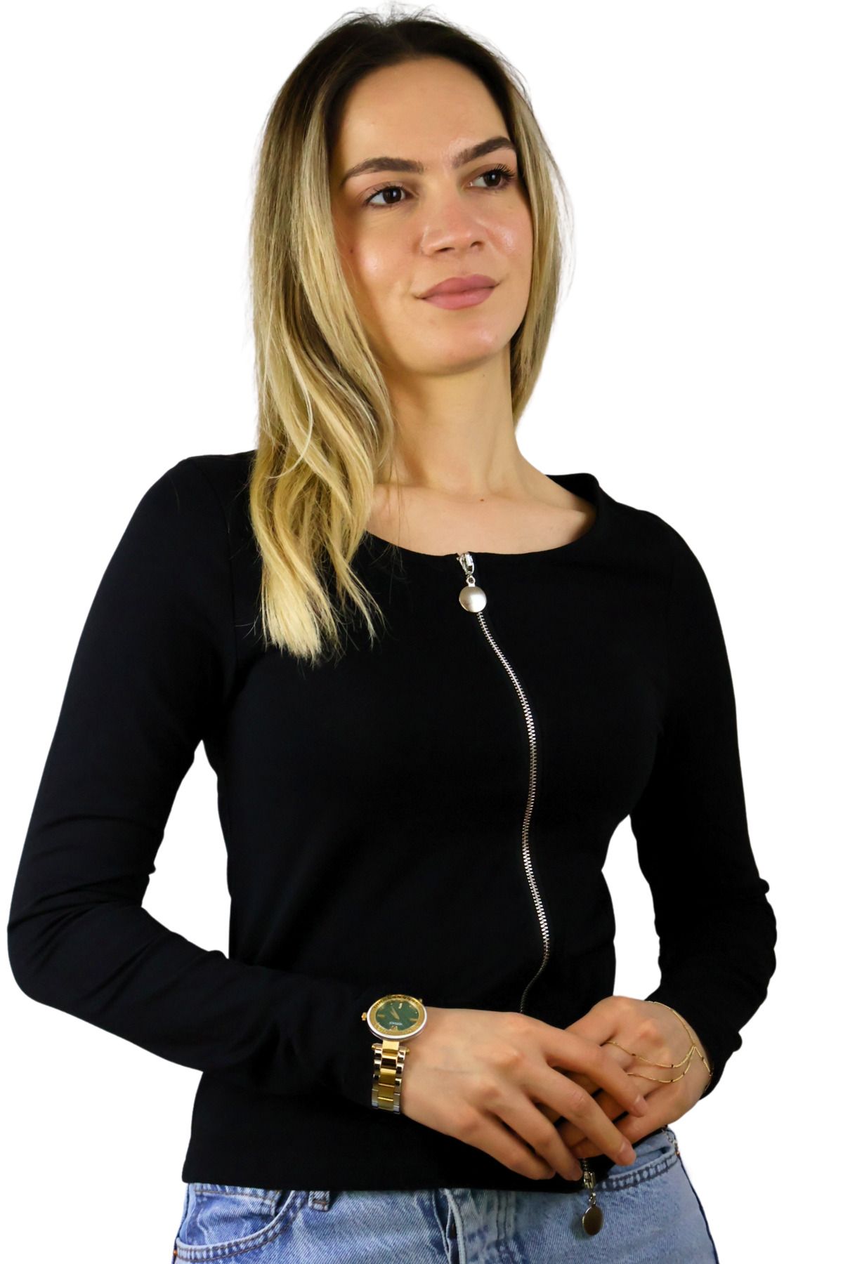 Flare moda Fermuarlı Detaylı Modern Kadın T-shirt