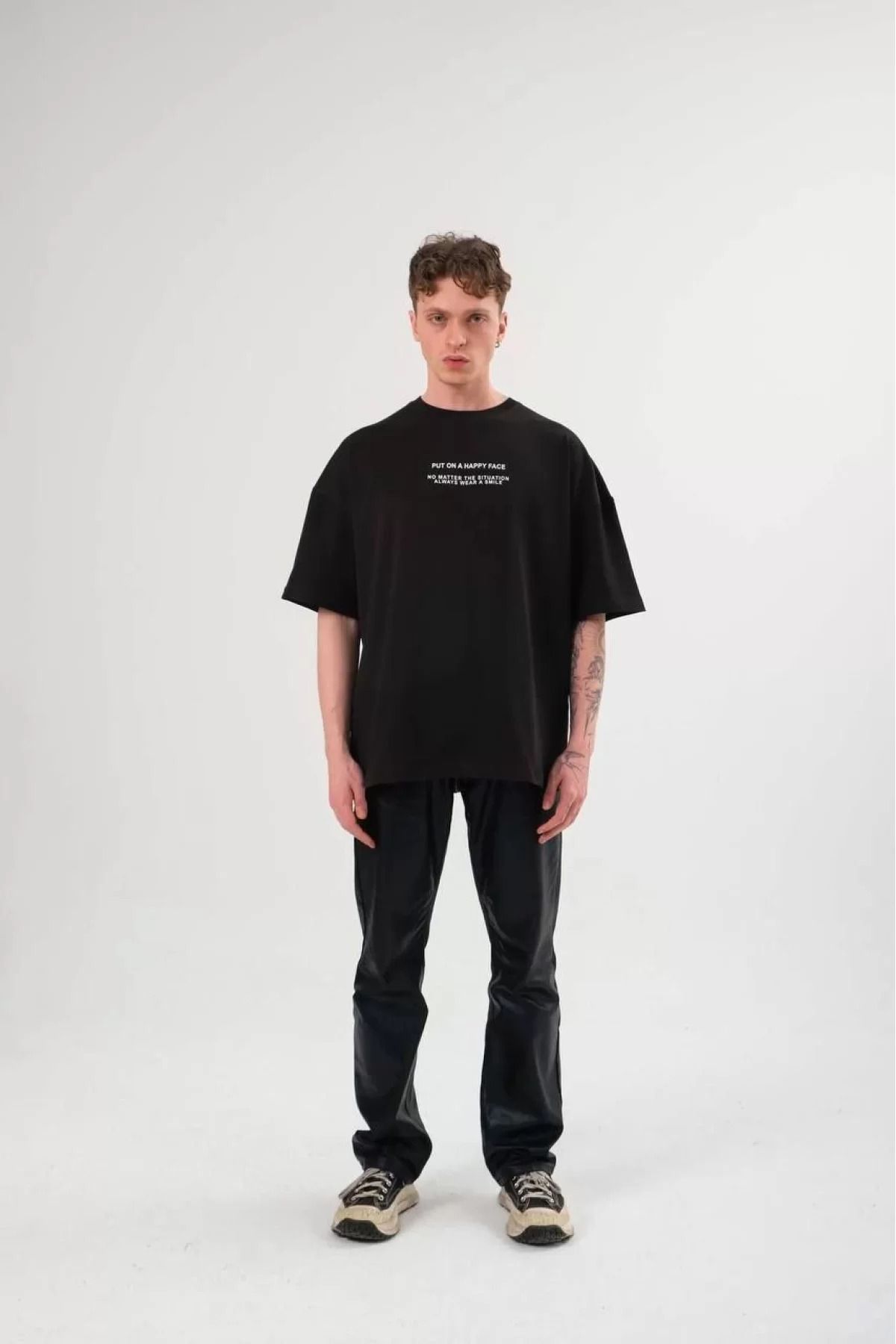 İndigo Park Erkek Tişört Modelleri Unisex Bisiklet Yaka Baskılı Oversize T-Shirt