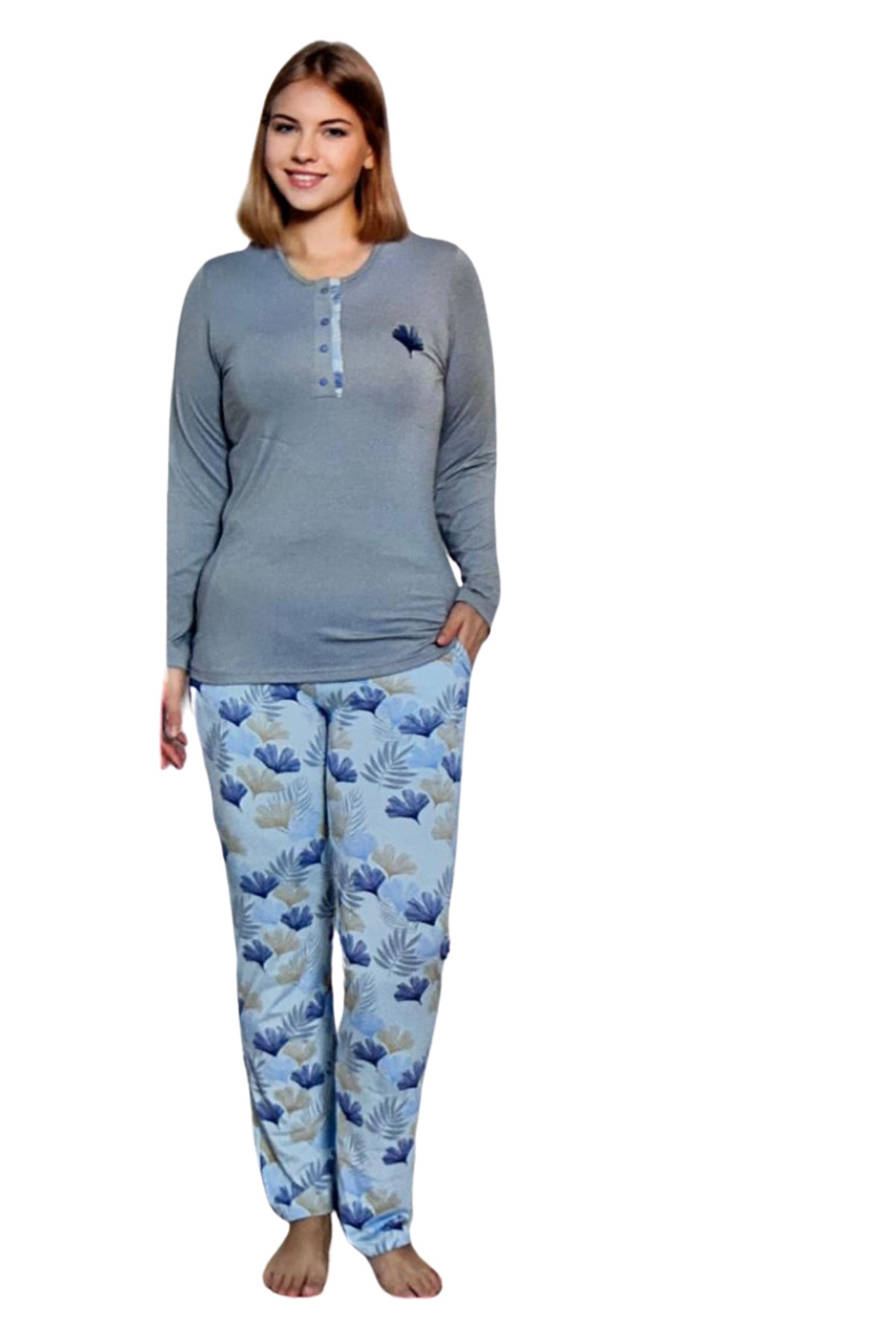 AngelKiss-Mulvxicgy Mdyk02 Limissi Viscose Bottom Patterned Pajama Set (Mulvix) 2