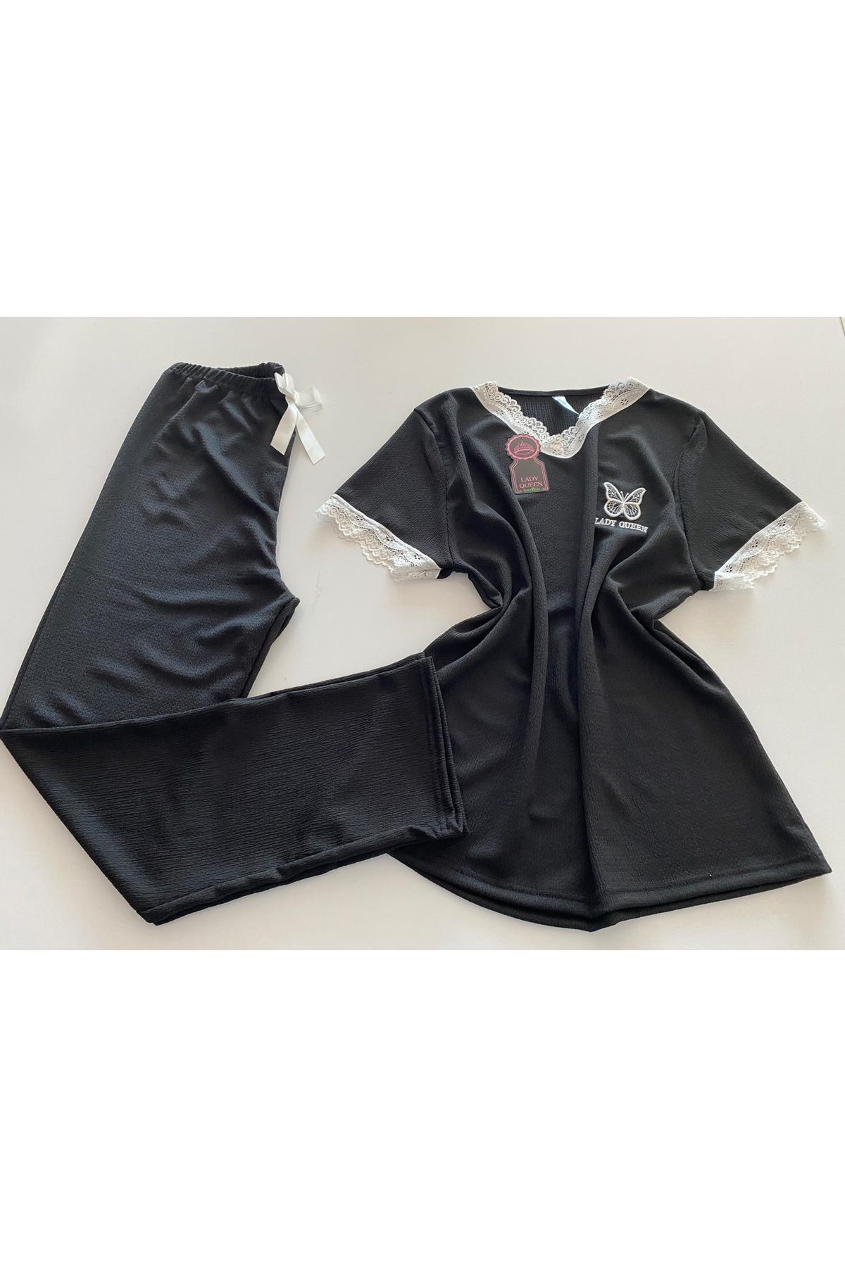 Lady Queen Bürümcük siyah pijama takımı