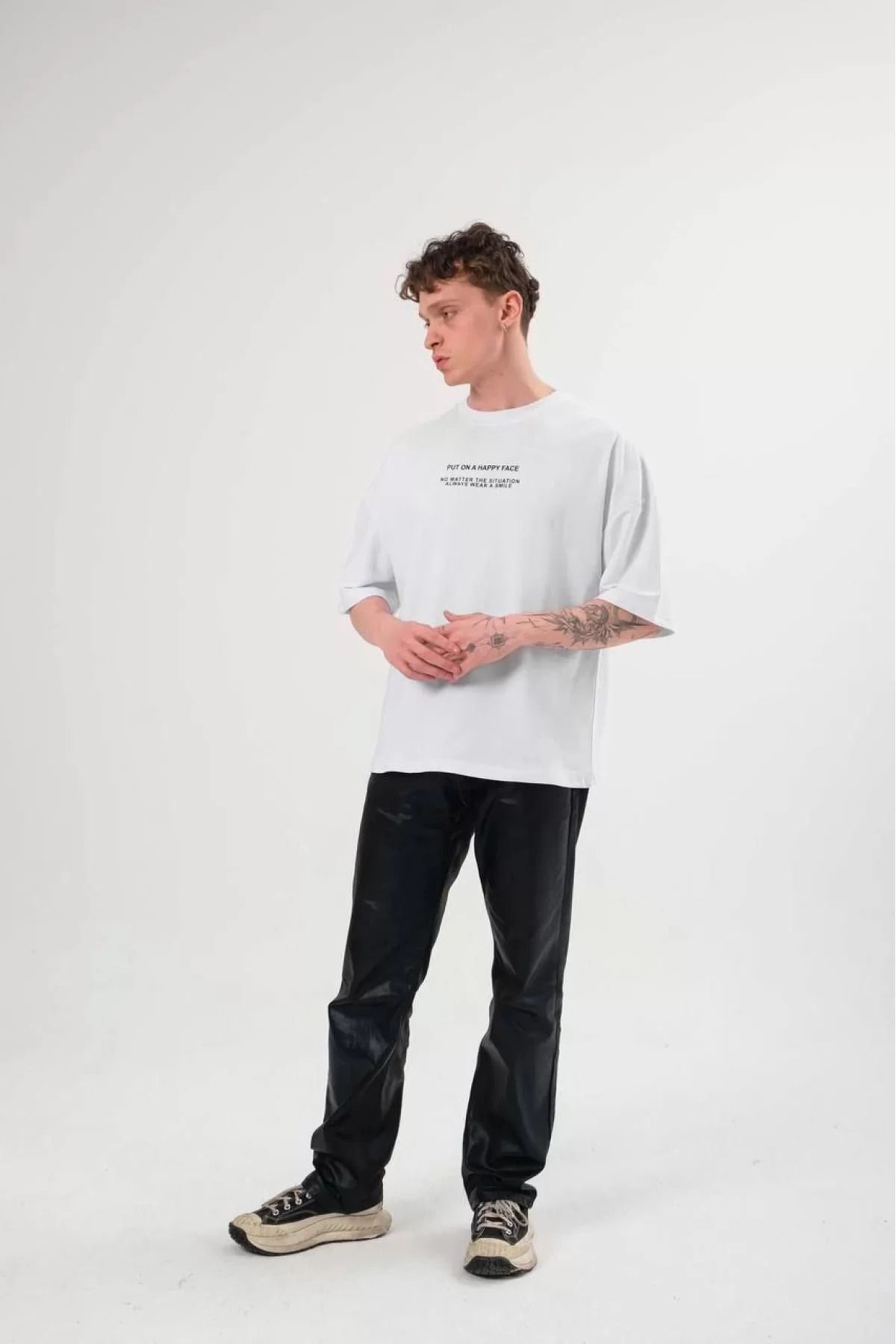 İndigo Park Erkek Tişört Modelleri Unisex Bisiklet Yaka Baskılı Oversize T-Shirt