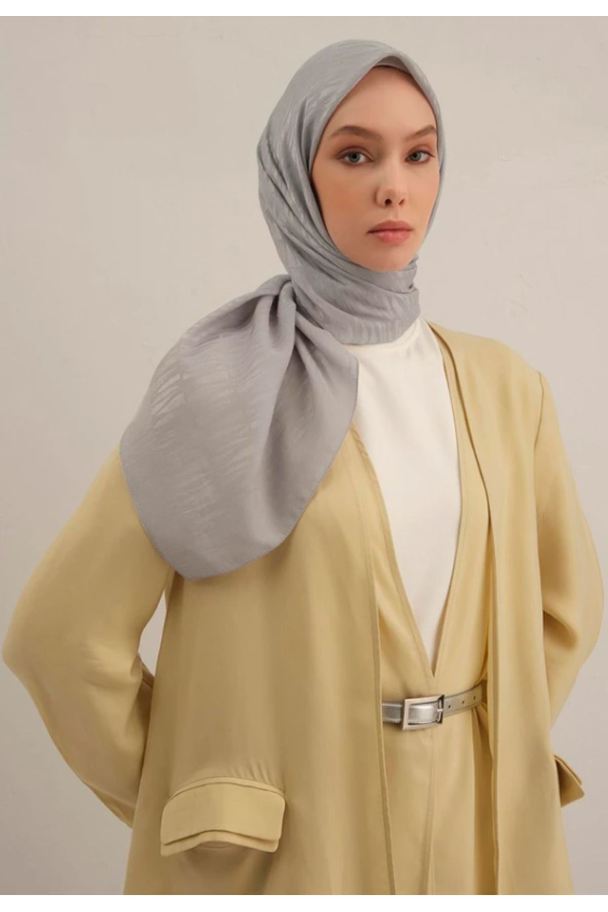 Armine Lyocell Eşarp 3-23 Açık Gri Desenli 47342