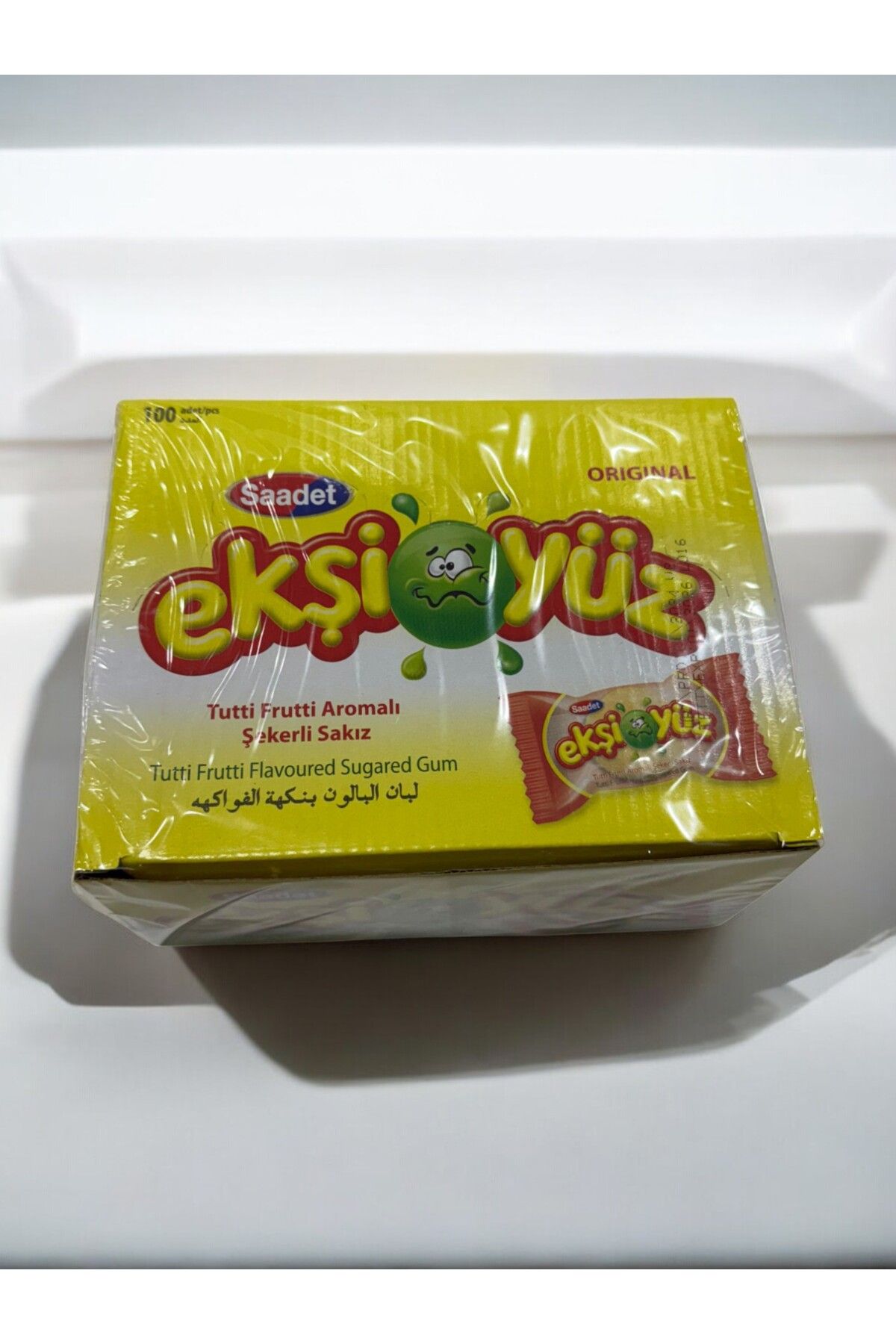 SAADET EKŞİYÜZ TUTTİ FRUTTİ AROMALI EKŞİ ŞEKERLİ SAKIZ 100 ADET