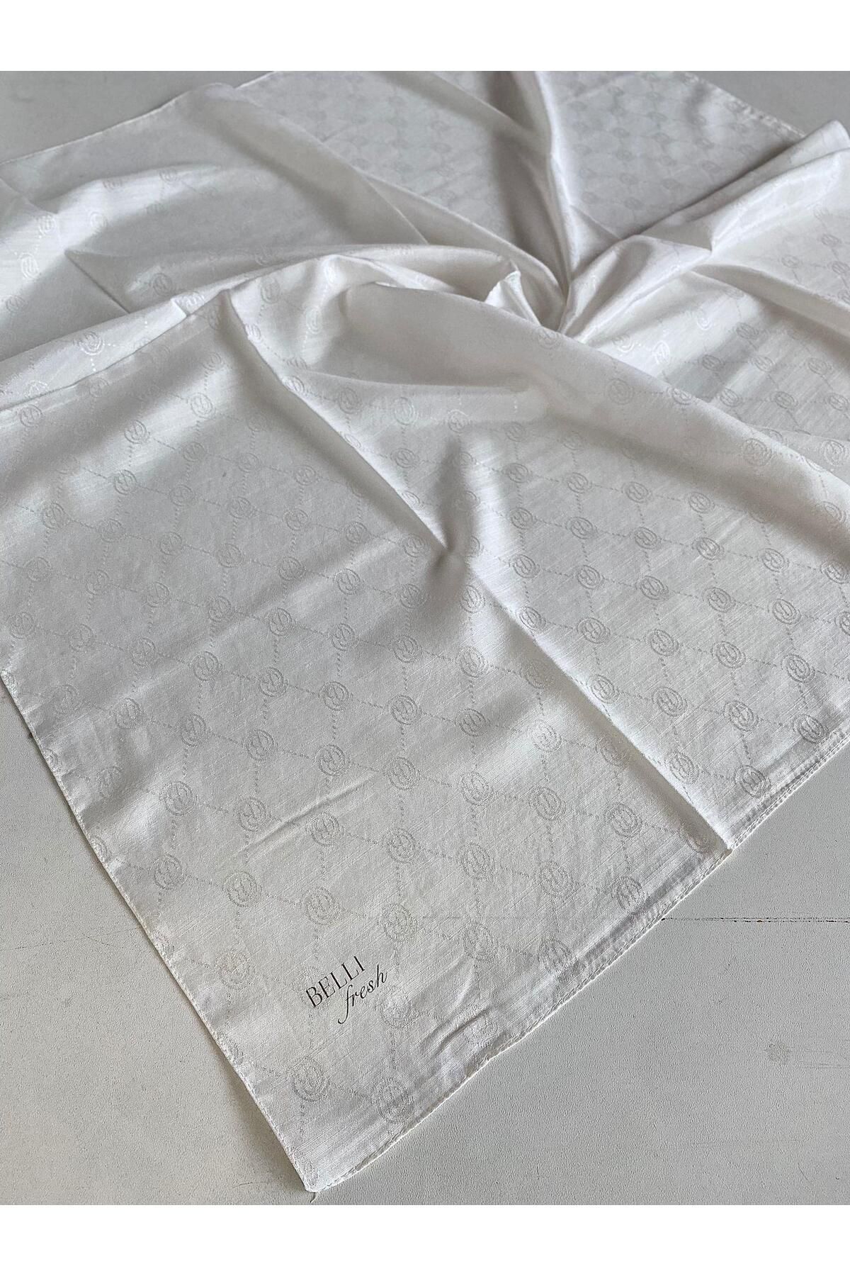 Belli Fresh Monogram Jakarlı Eşarp 2-71 Beyaz Monogram Desenli