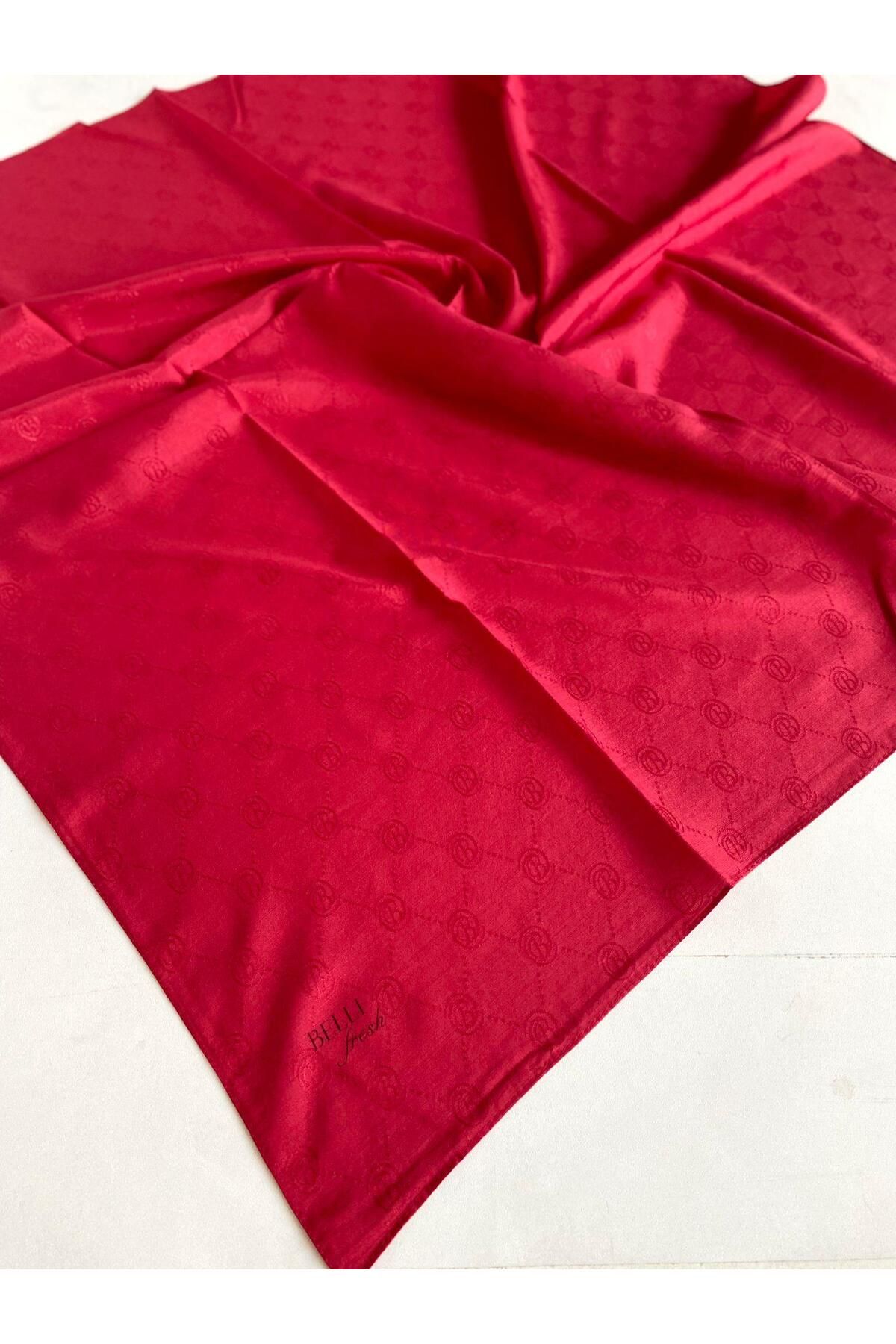 Belli Fresh Monogram Jakarlı Eşarp 2-98 Kırmızı Monogram Desenli