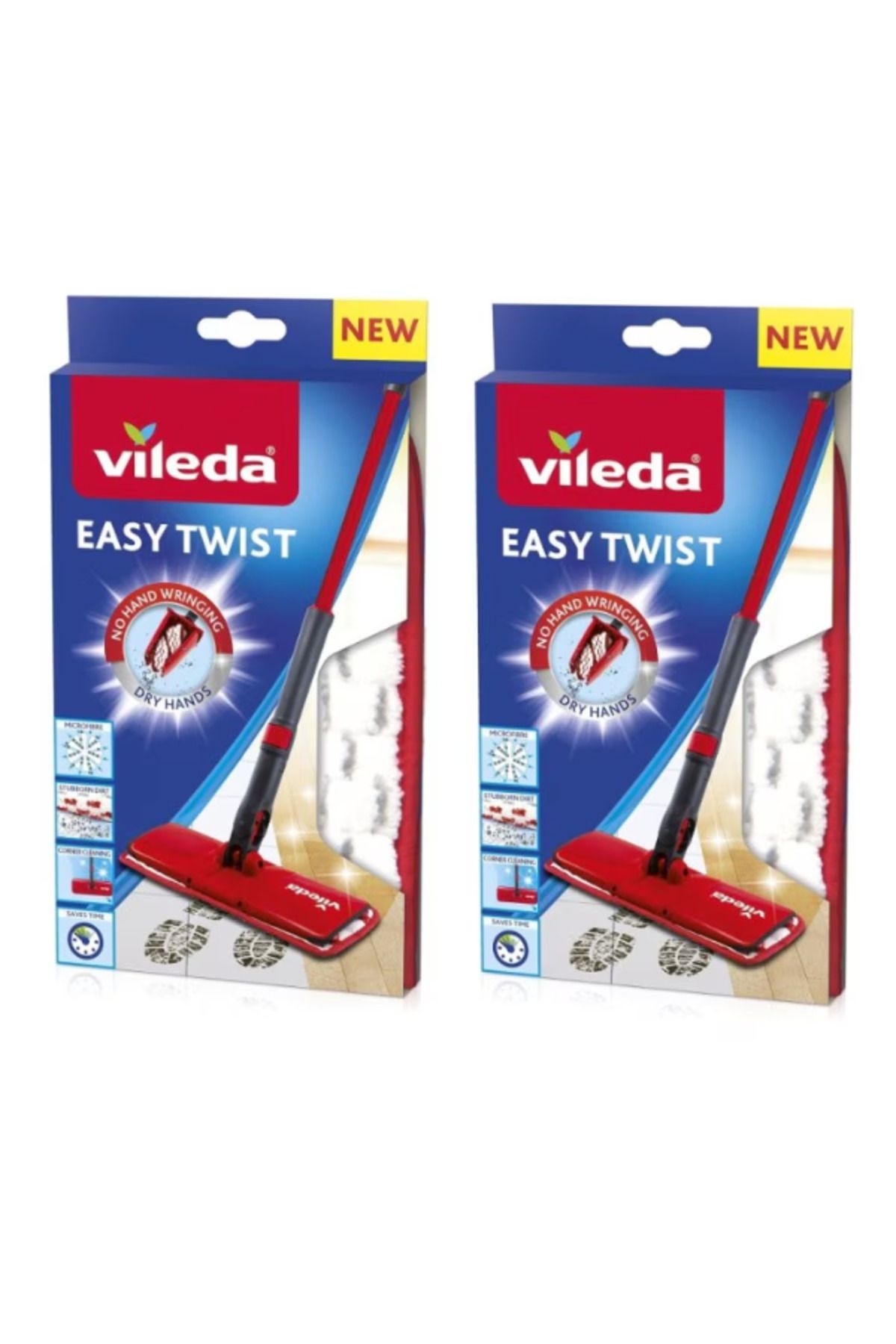 Vileda Set 2 Rezerve Mop Plat, Vileda Easy Twist, Removes Over 99% Bacteria, 2 X 13 X 25 Cm, Rosu/gri - One Size