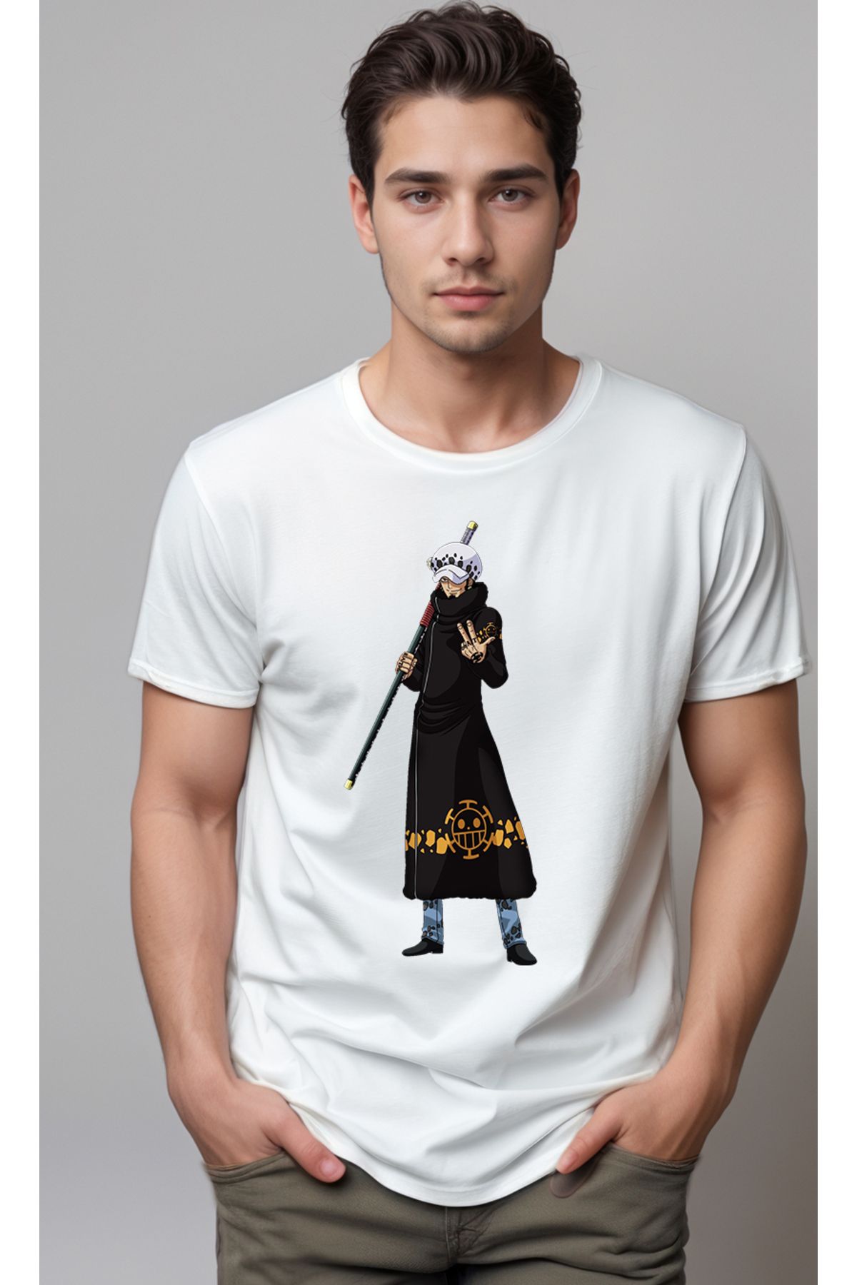 petite pati One Piece Trafalgar Law Baskılı Unisex Tshirt