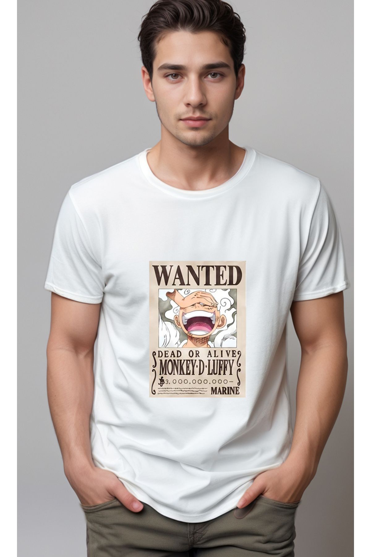 petite pati One Piece Wanted Luffy Baskılı Unisex Tshirt