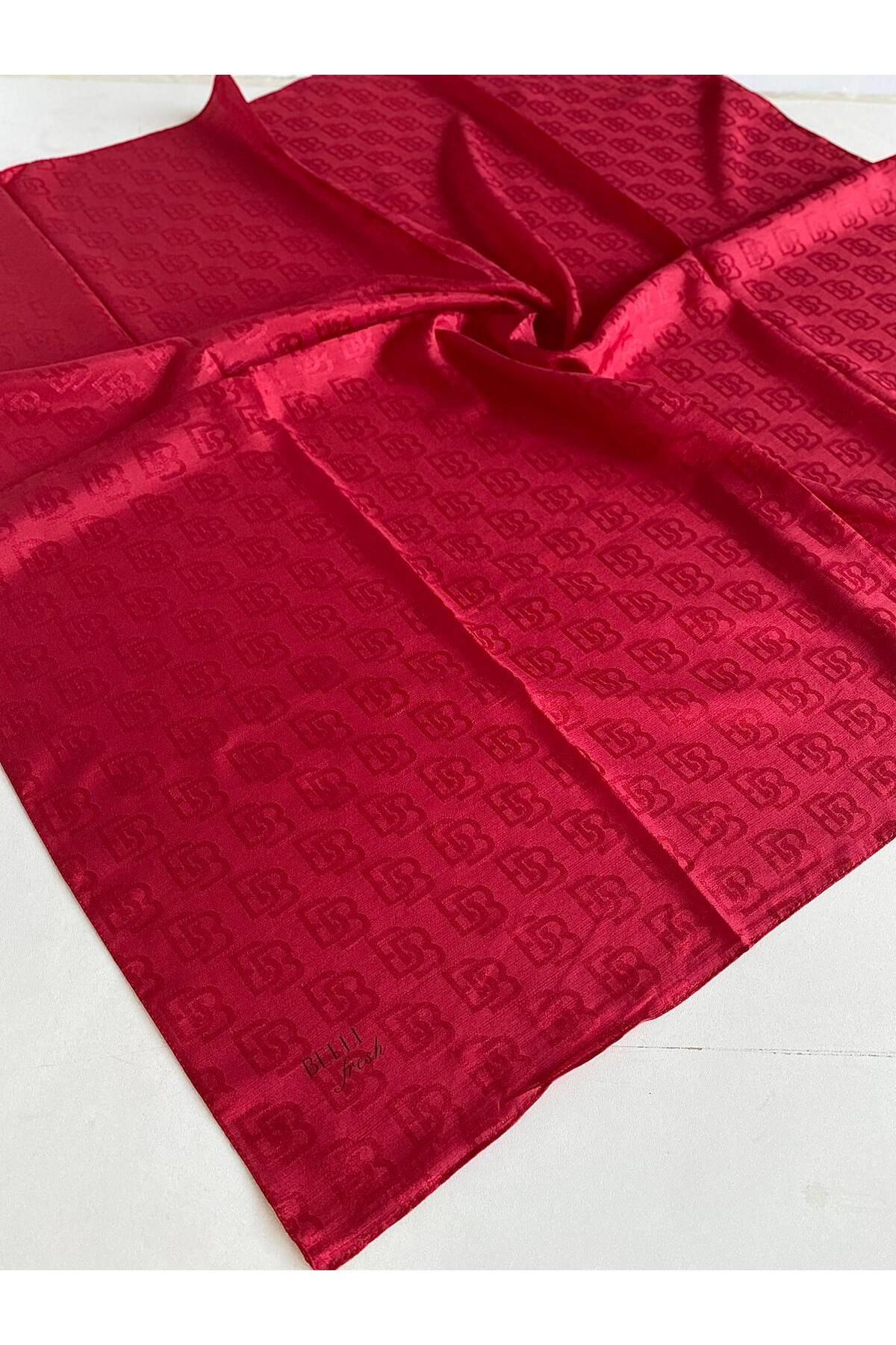 Belli Fresh Monogram Jakarlı Eşarp 1-98 Kırmızı Desenli
