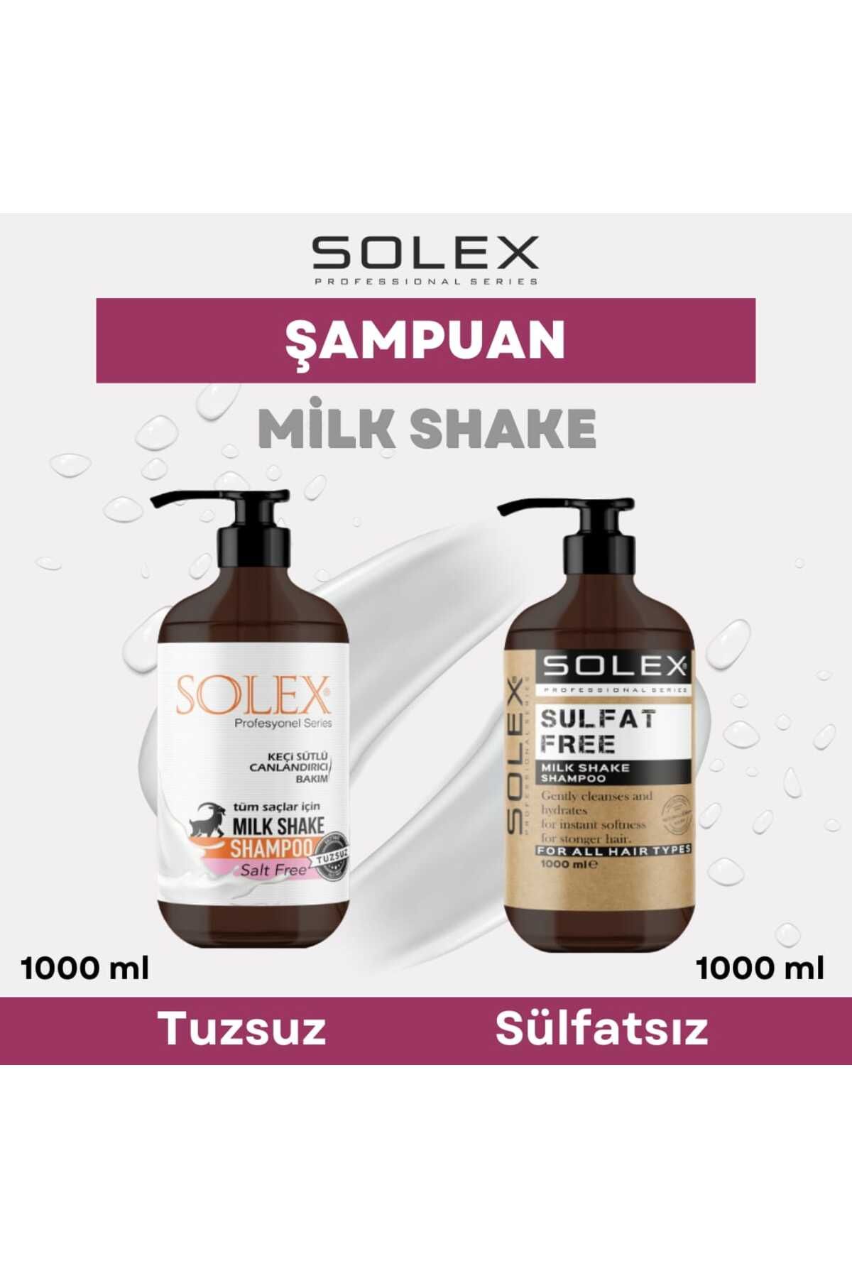 Solex Tuzsuz Milk Shake (Keçi Sütlü) Şampuan 1.000 ml + Sülfatsız MilkShake (Keçi Sütlü) Şampuan 1.000 ml