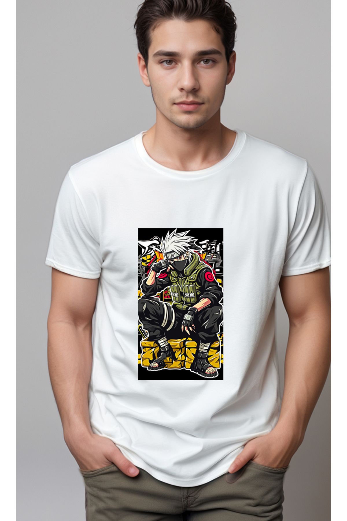 petite pati Naruto Kakashi Baskılı Unisex Tshirt