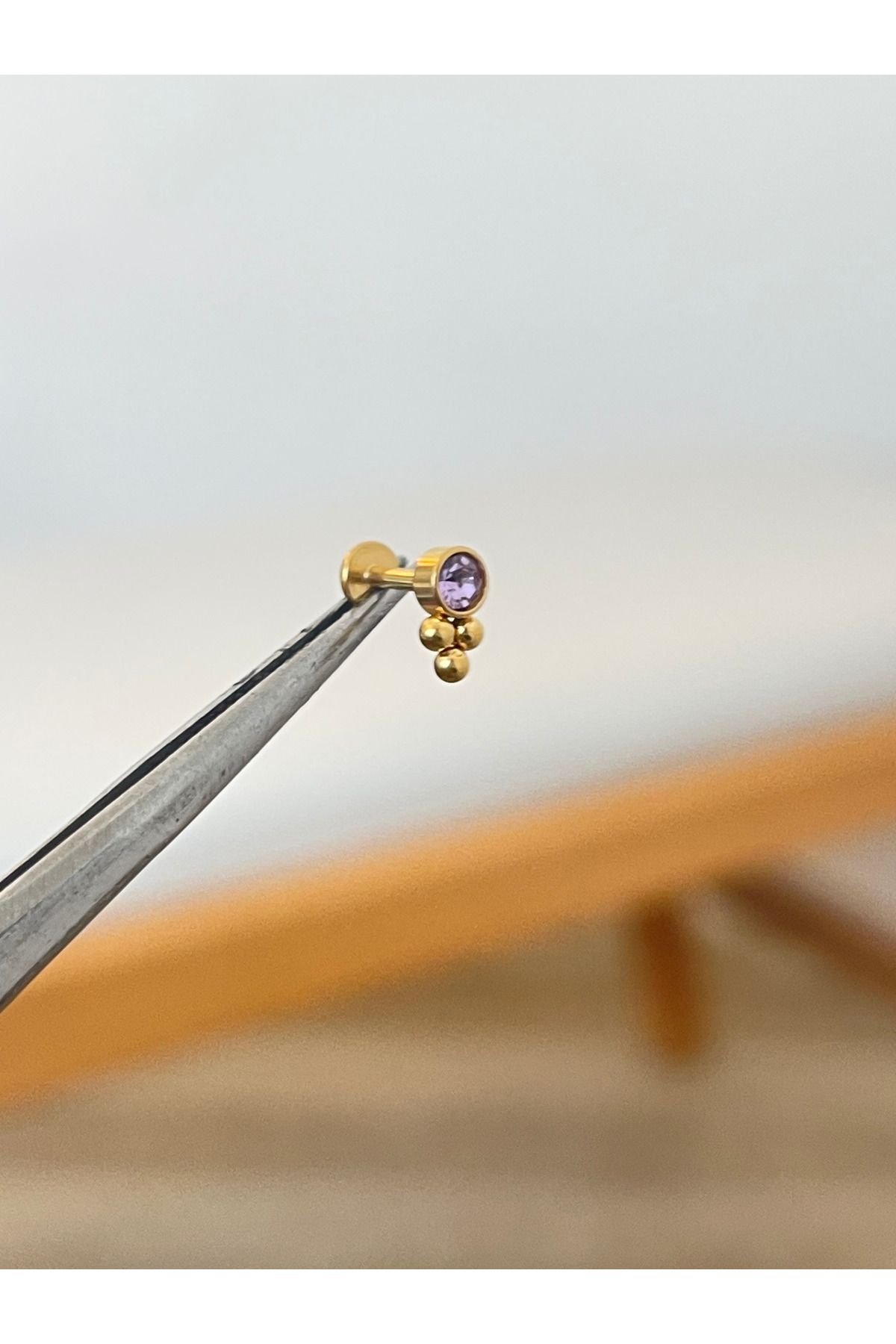 Rupen Kraft 316 L Cerrahi Çelik Mor Taşlı Conch Kıkırdak Helix Dudak Tragus Piercingi