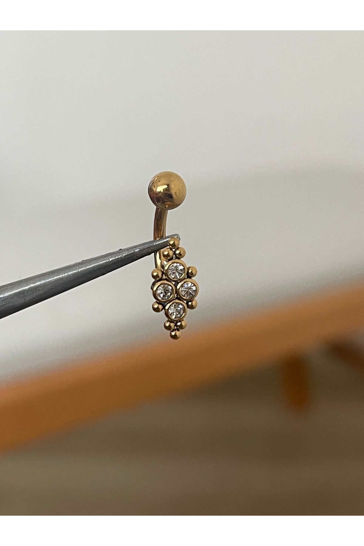 Rupen Kraft 316 L Cerrahi Çelik Zirkon 4 Taşlı Tasarım Göbek Piercingi