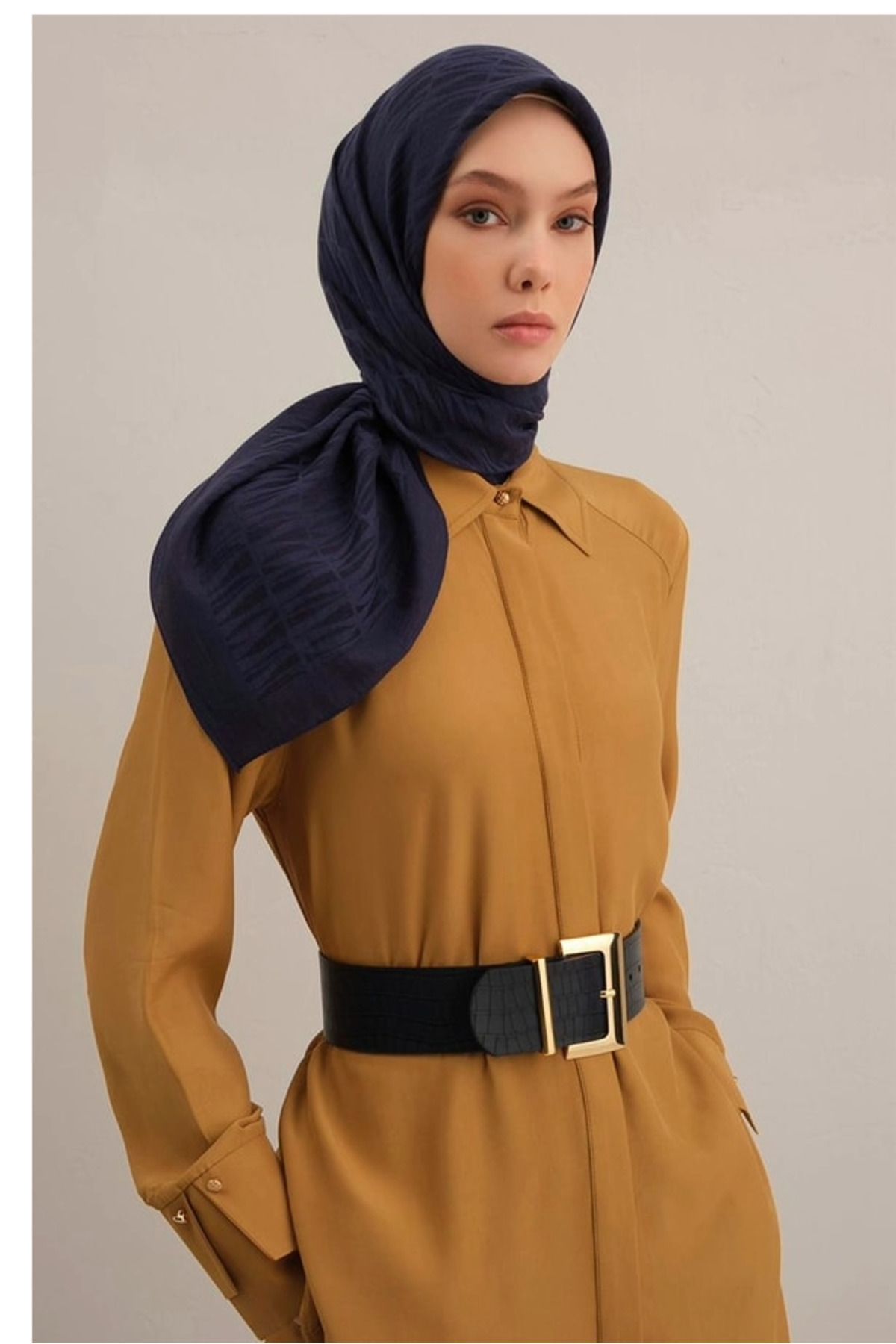 Armine Lyocell Eşarp 3-02 Koyu Mavi Desenli 47355