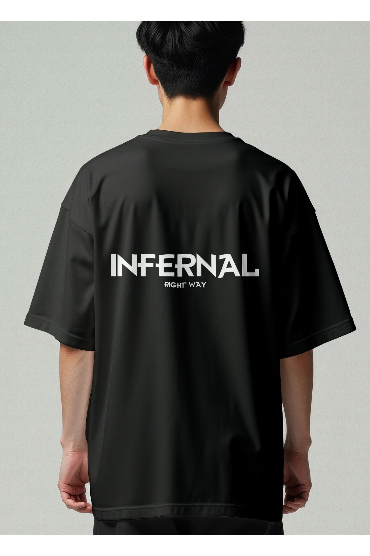 MODA INFERNAL Baskılı Oversize Geniş Kalıp Bisiklet Yaka Tişört