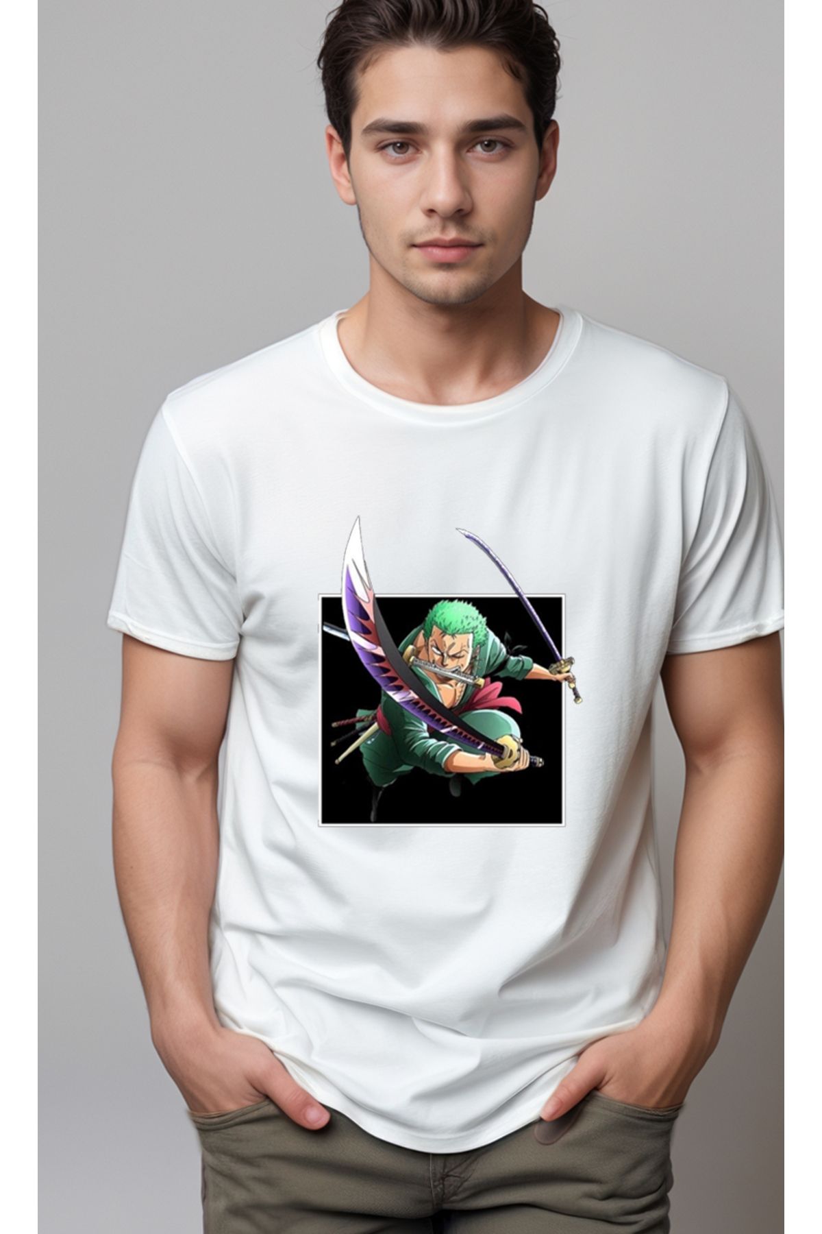 petite pati One Piece Zoro Baskılı Unisex Tshirt