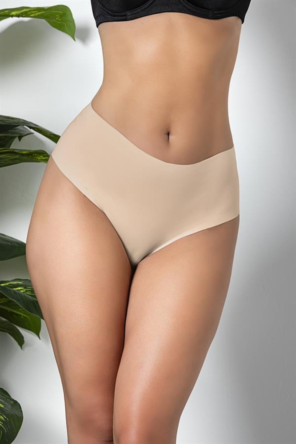 Moda Şahsenem 3'lü Paket Dikişsiz, İz Yapmaz, Lazer Kesim, Yüksek Bel Slip Külot Cappucino (brf21263)