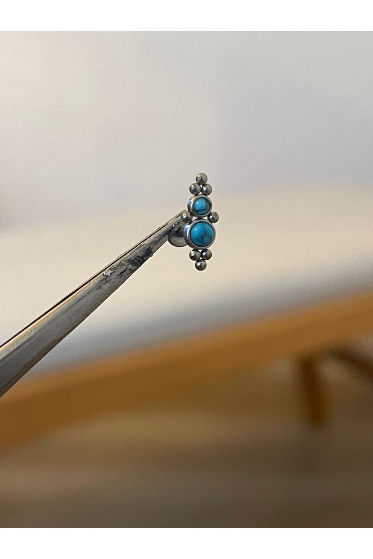 Rupen Kraft 316 L Cerrahi Çelik Turkuaz Mavi Taşlı Altın Tragus Helix Kıkırdak Dudak Piercingi