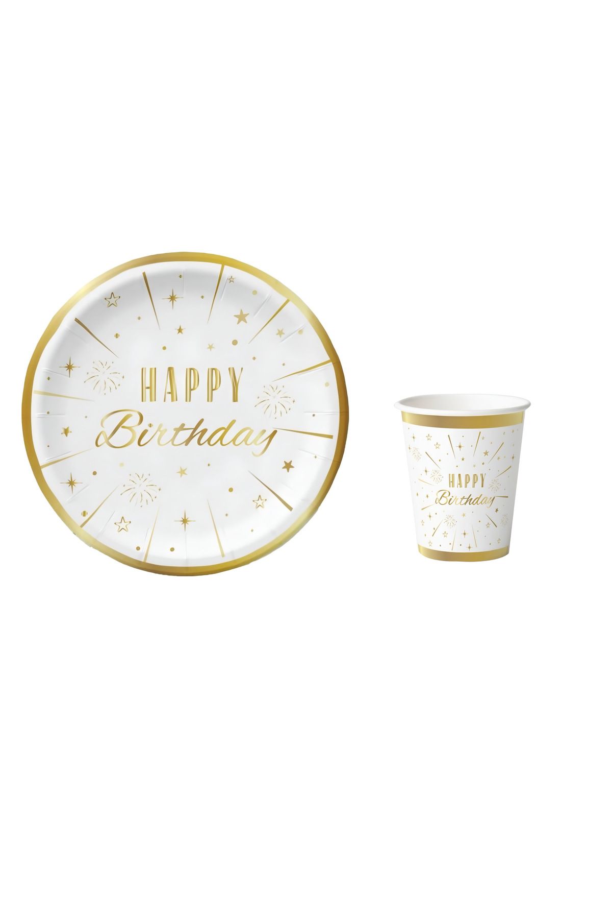 Öztürkpartievi arton Tabak Bardak Gold Varaklı Happy Birthday
