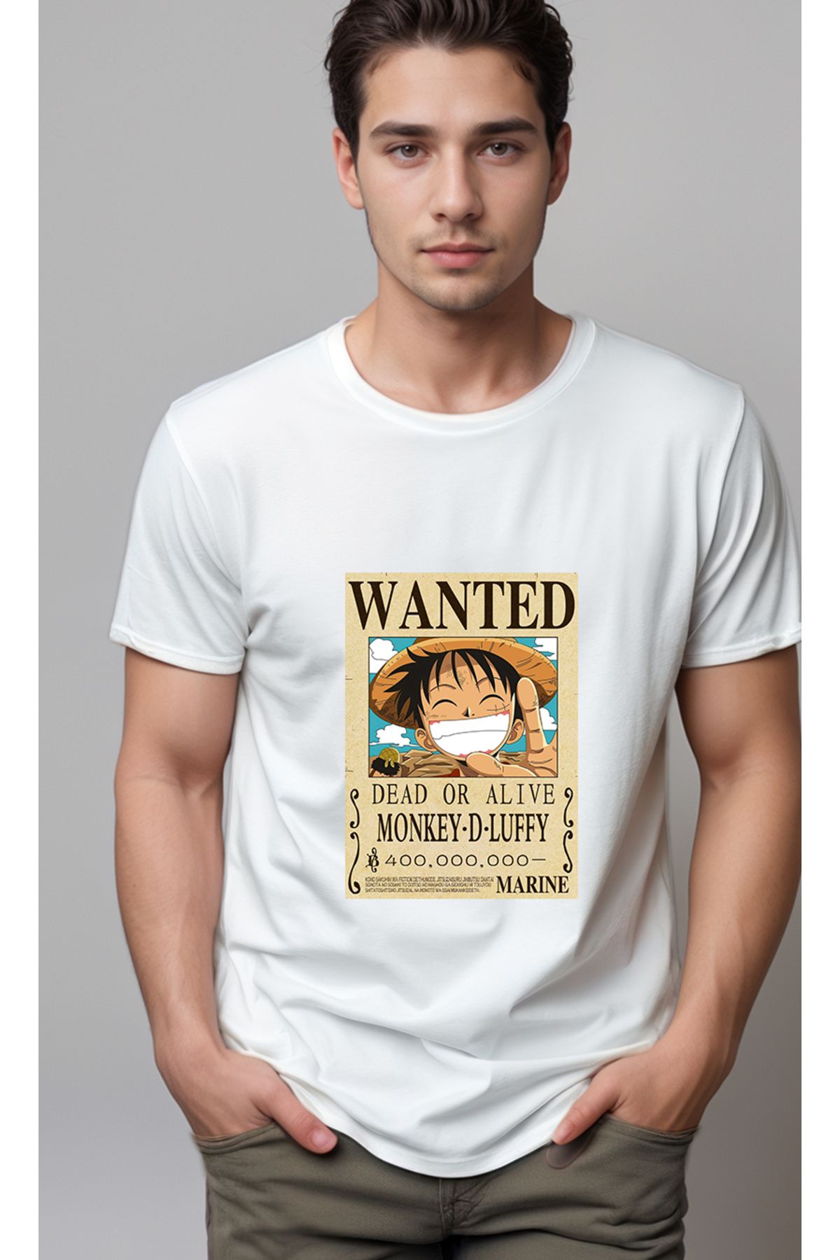petite pati One Piece Wanted Luffy Baskılı Unisex Tshirt