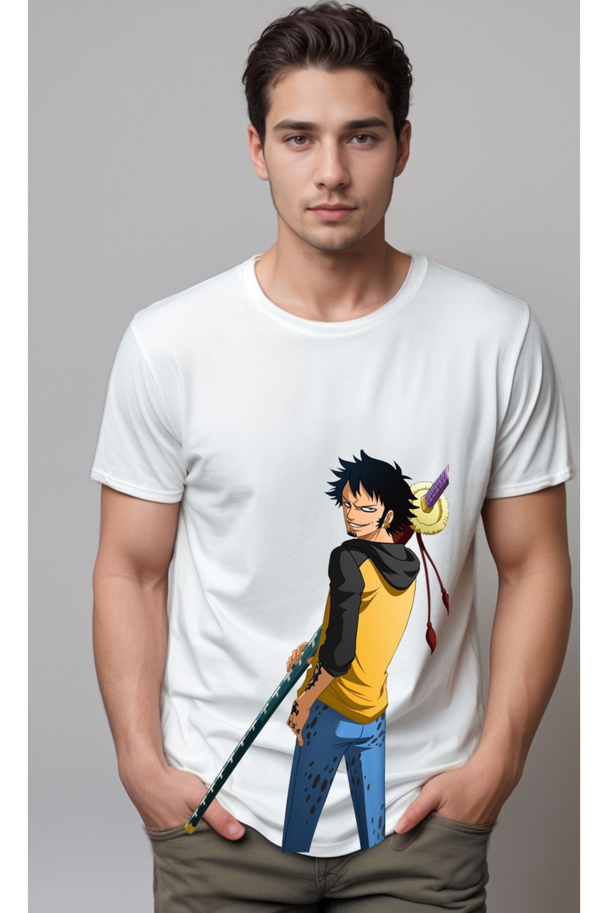 petite pati One Piece Trafalgar Law Baskılı Unisex Tshirt