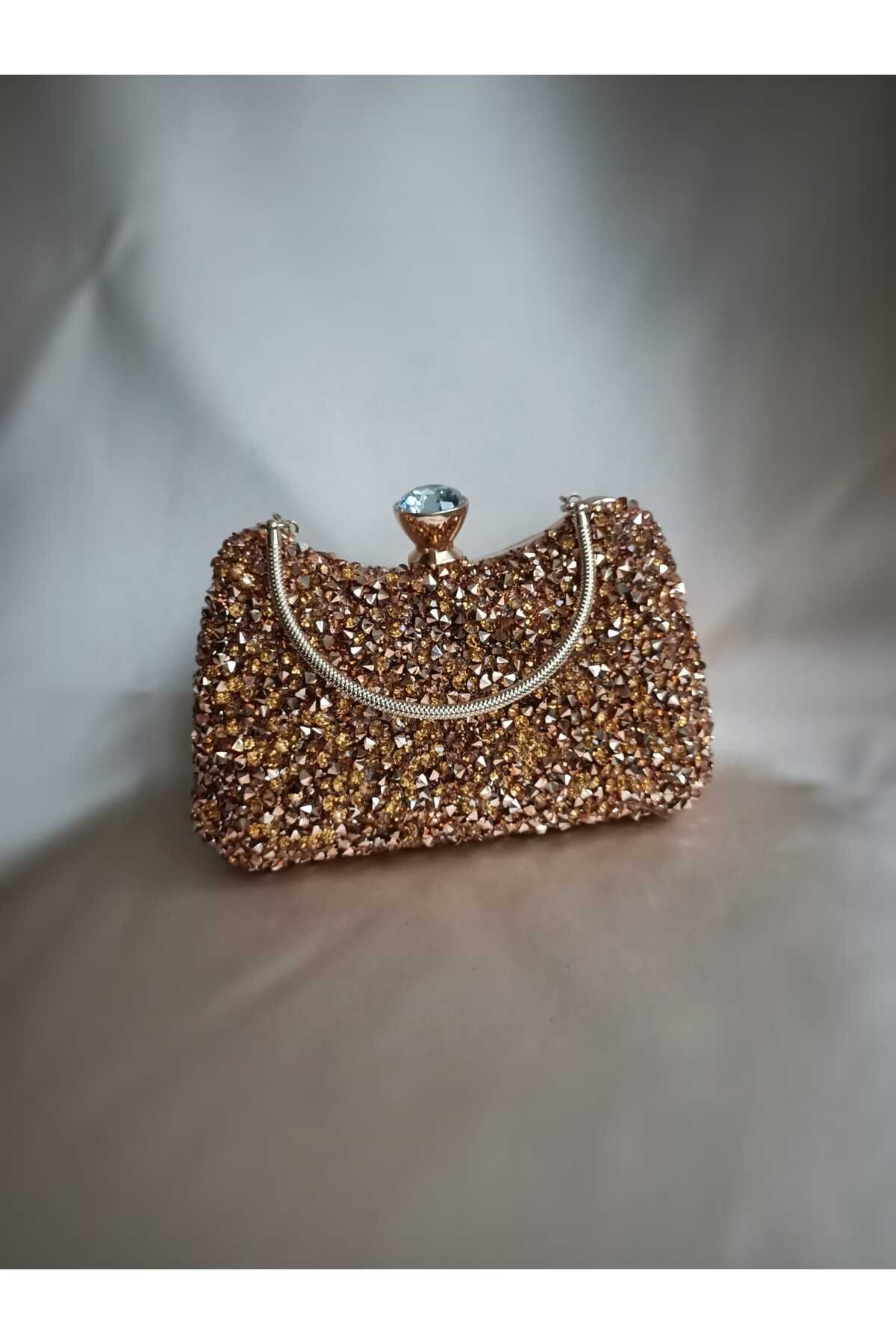 Gül karatekin gk Kadın Pudra Abiye Gerçek Kristal İri Taşlı Davet Özel gün Portföy ve Clutch Çanta