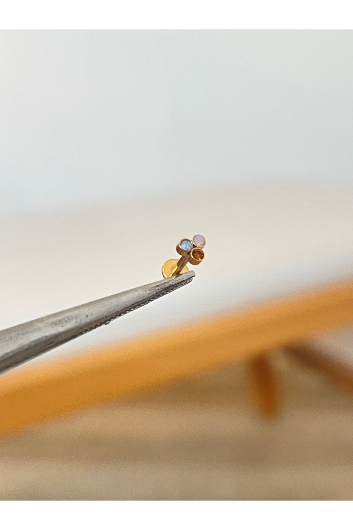 Rupen Kraft 316 L Cerrahi Çelik 3 Taşlı Conch Kıkırdak Helix Dudak Tragus Piercingi