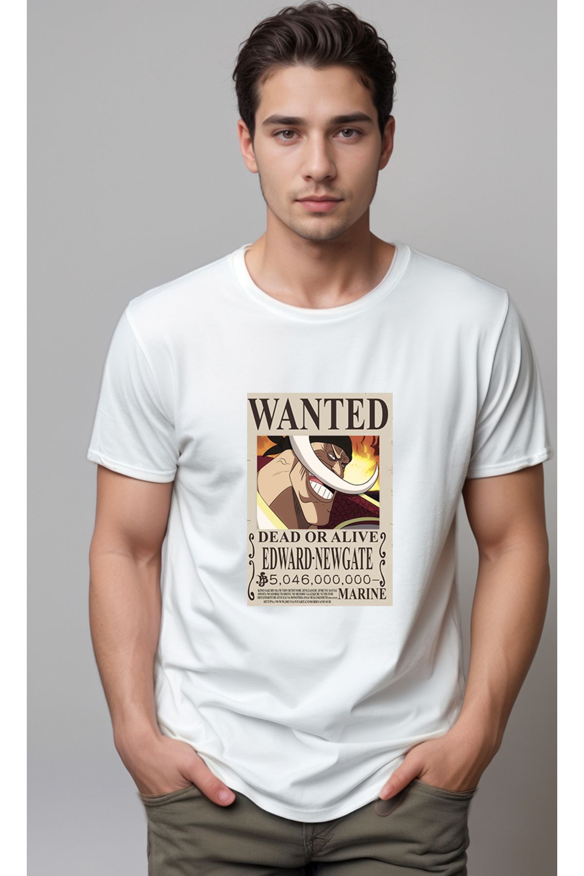 petite pati One Piece Wanted Whitebeard Baskılı Unisex Tshirt