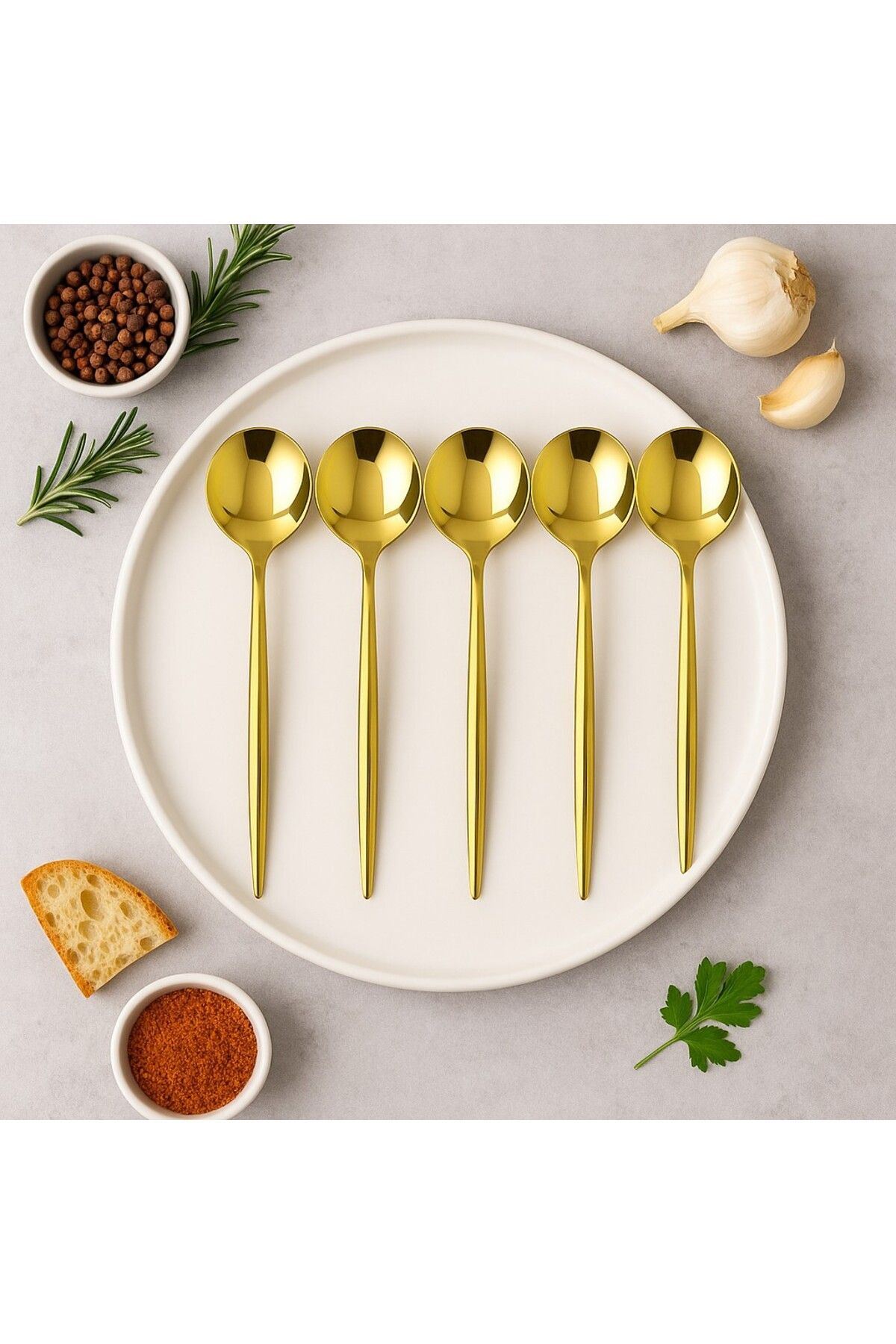 BRE HOME GOLD PASLANMAZ ÇELİK 6 PARÇA YUVARLAK FORM YEMEK KAŞIĞI