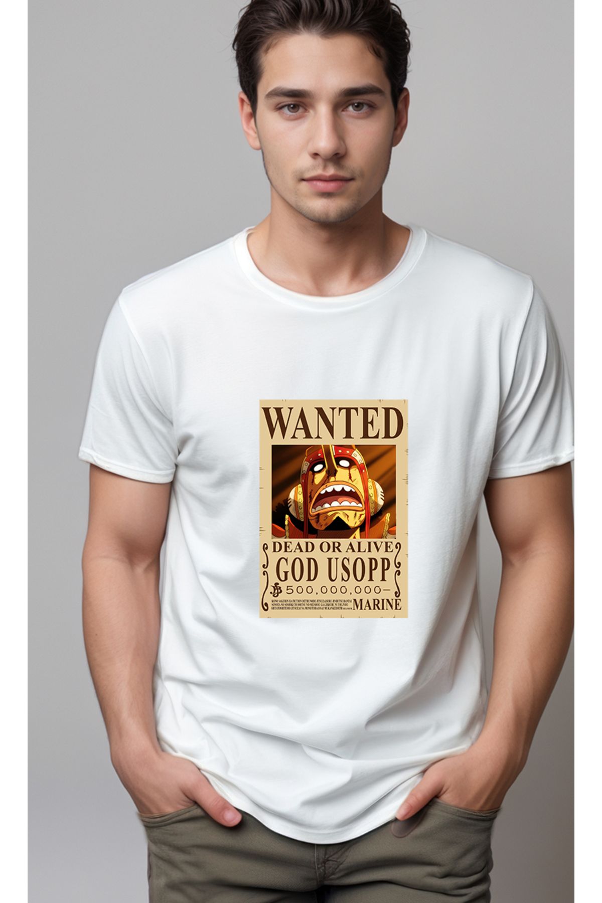 petite pati One Piece Wanted usopp Baskılı Unisex Tshirt