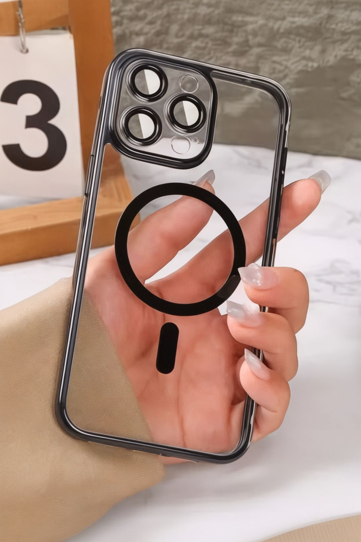 ProNorth Apple İphone 15 Pro Kılıf Kamera Lens Korumalı Magsafe Şarj Özellikli Sert Silikon Kılıf