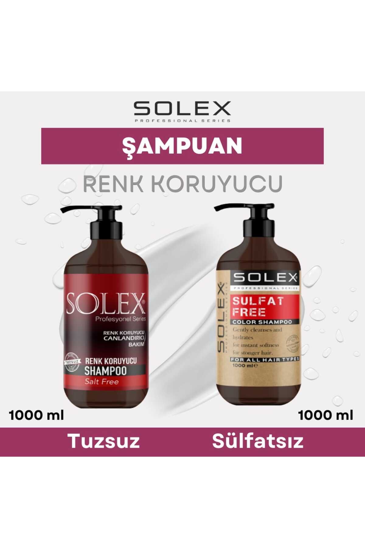 Solex Tuzsuz Renk Koruyucu Canlandırıcı Shampoo 1000ml+ Sülfatsız Renk Koruyucu Bakım Şampuanı 1000 ML