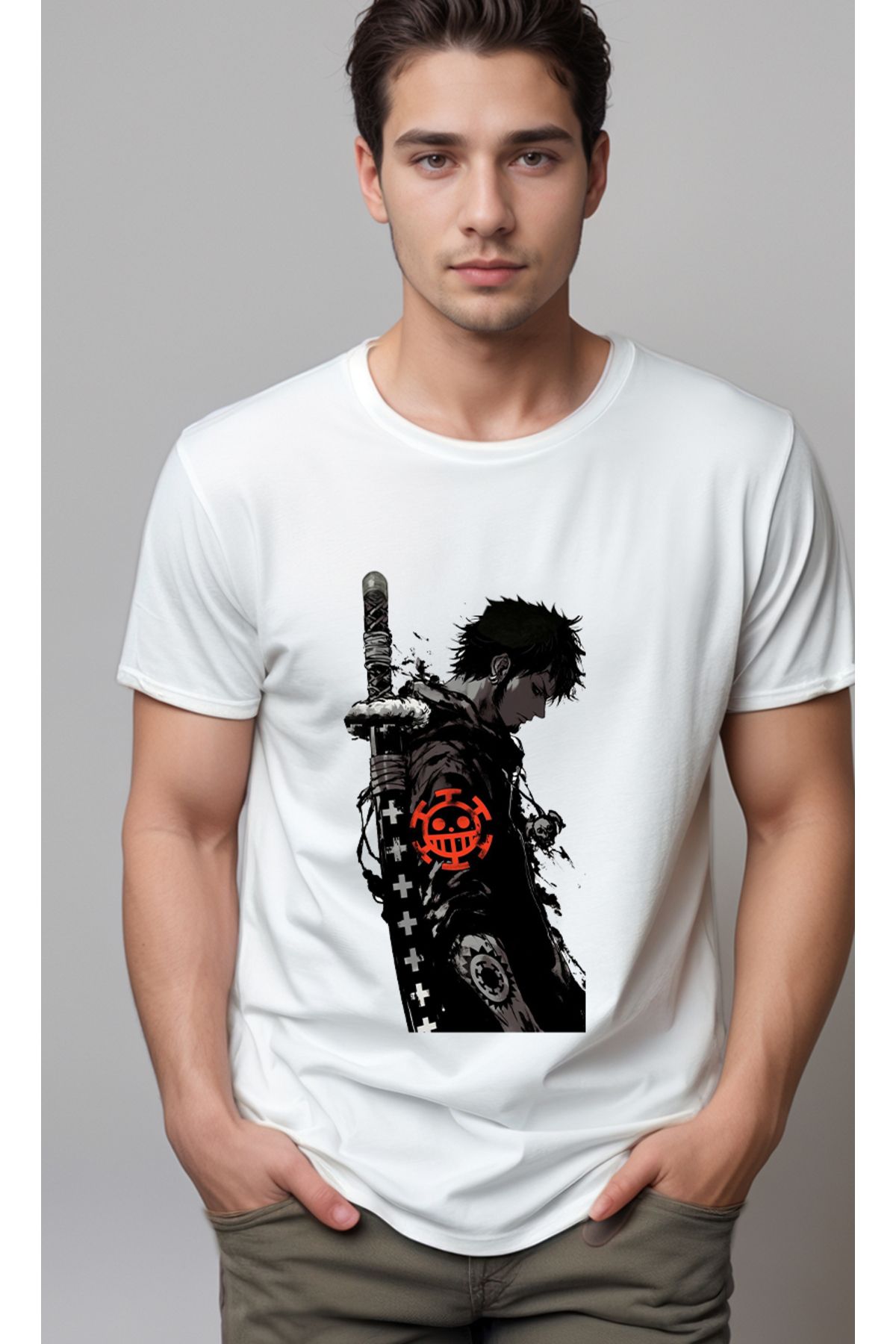 petite pati One Piece Trafalgar Law Baskılı Unisex Tshirt