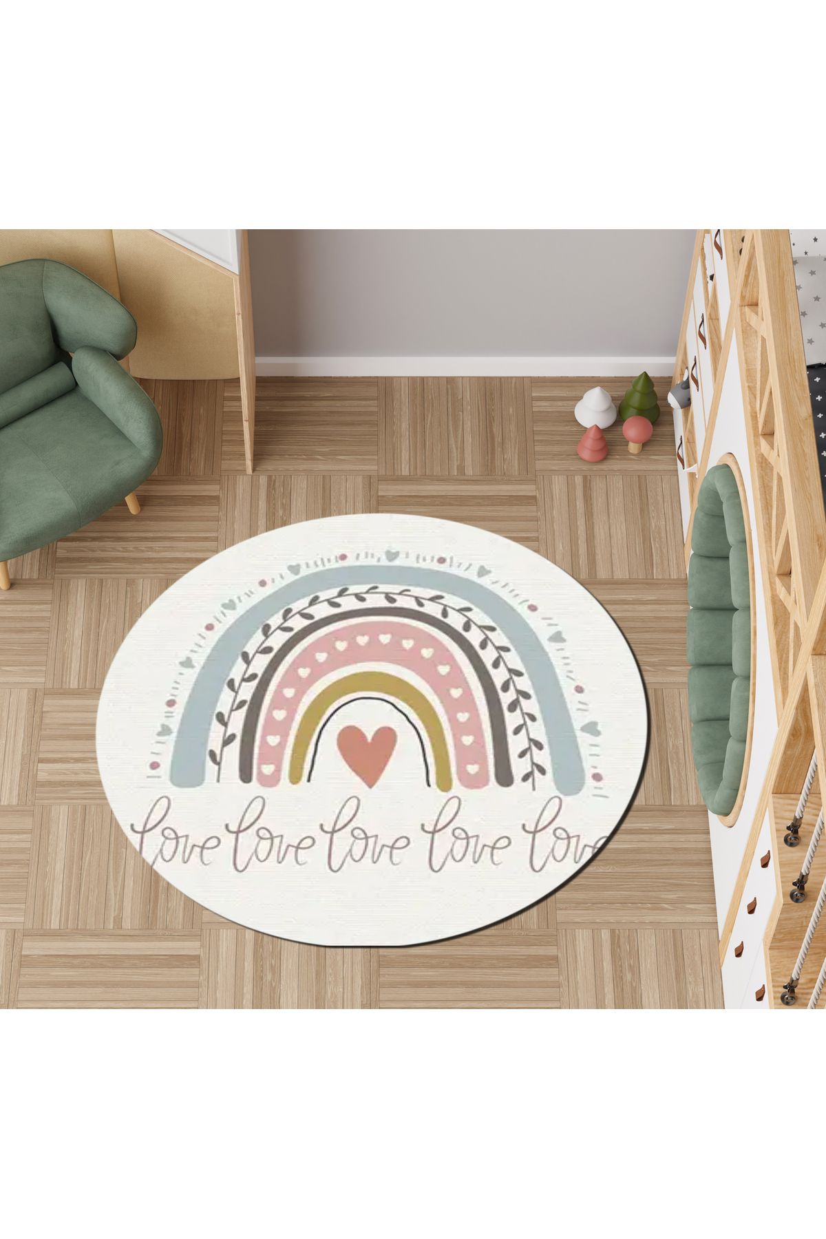 Rugs Modern Halı Alya Koleksiyonu Love Yazı Detaylı Gökkuşağı Desenli Dokuma Taban Yuvarlak Dekoratif Halı alya96