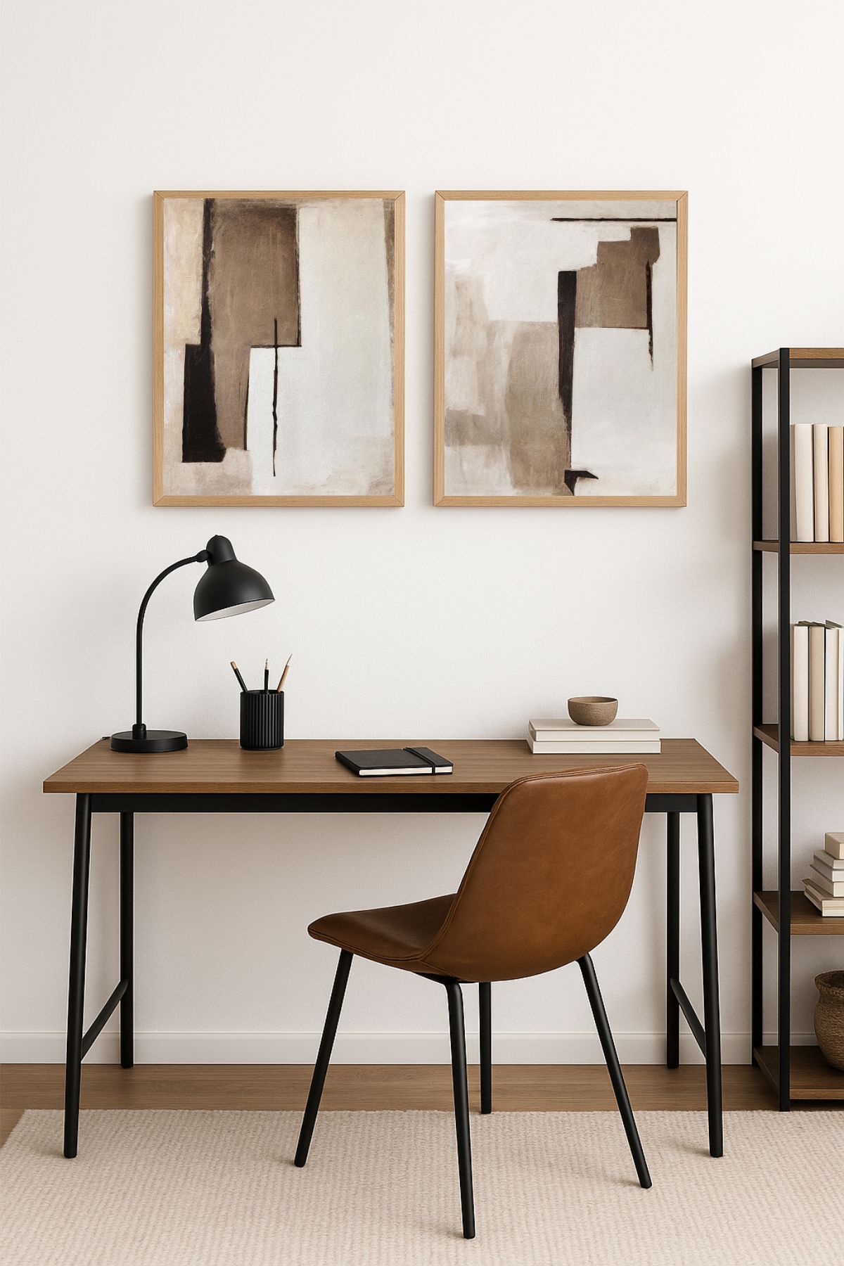 Artte Modern Minimalist Ahşap Çerçeveli Soyut 2li Duvar Tablosu