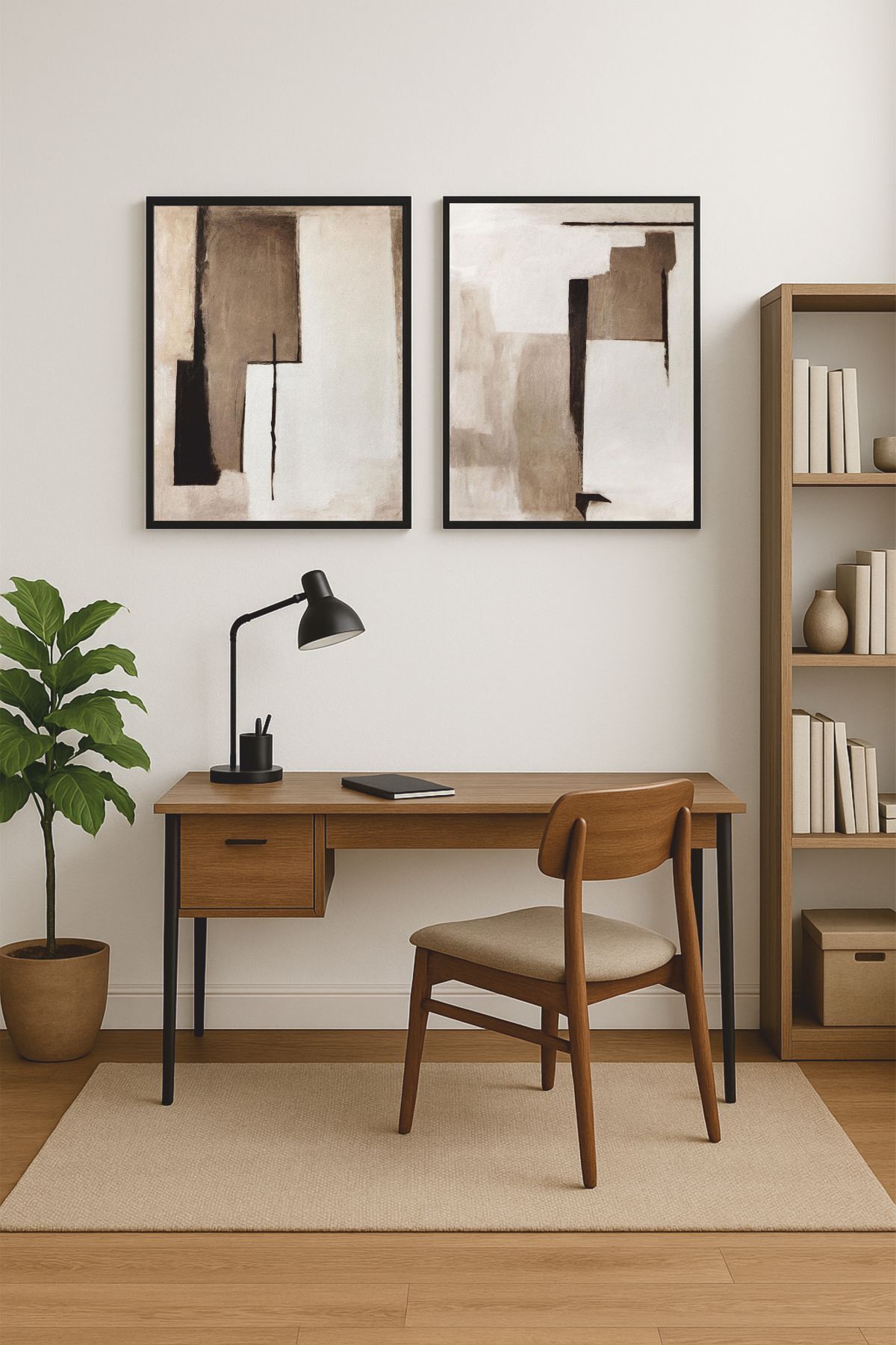 Artte Modern Minimalist Ahşap Çerçeveli Soyut 2li Duvar Tablosu