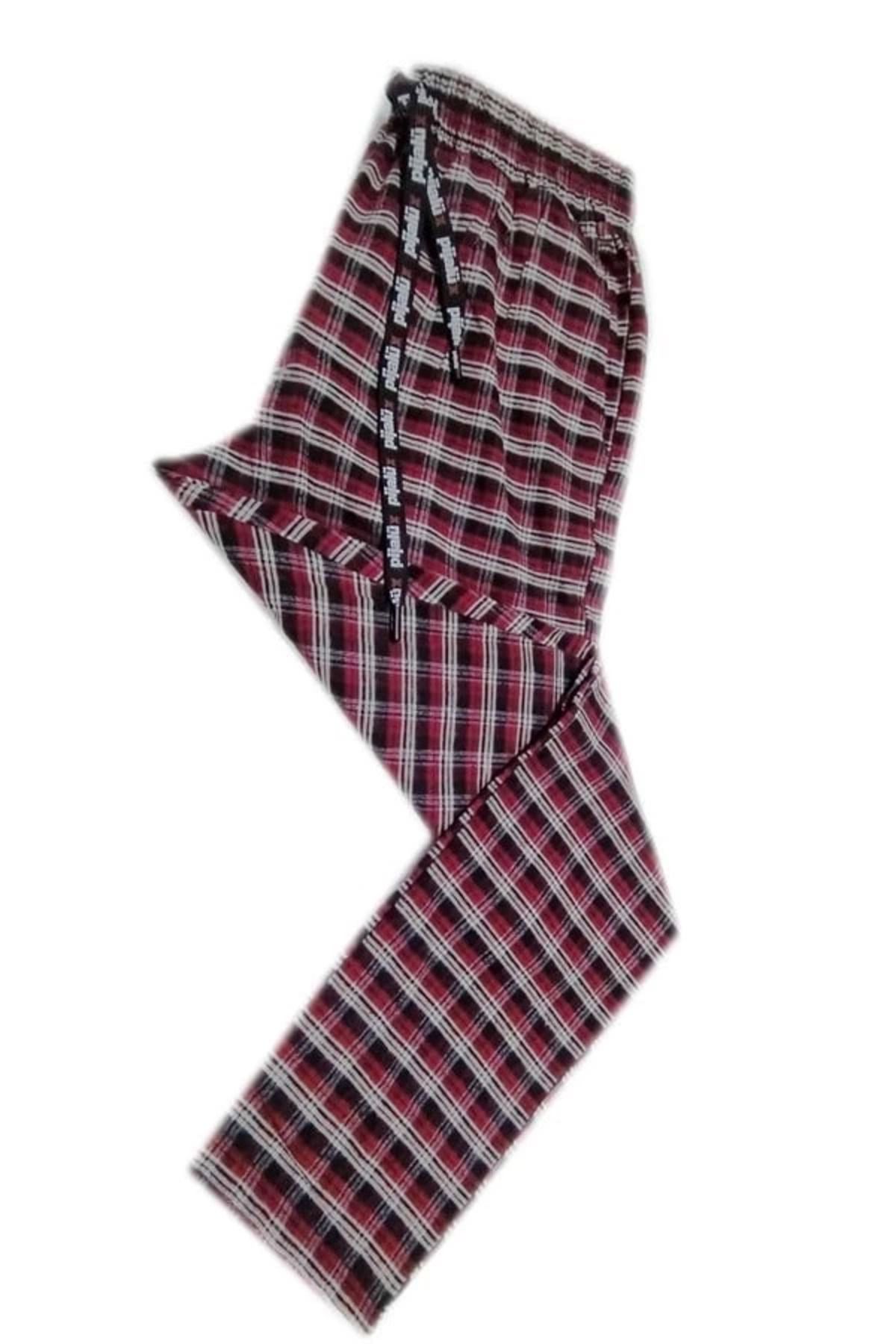 Moda Şahsenem Pijalüx Erkek Kareli Poplin Cepli Alt Pijama