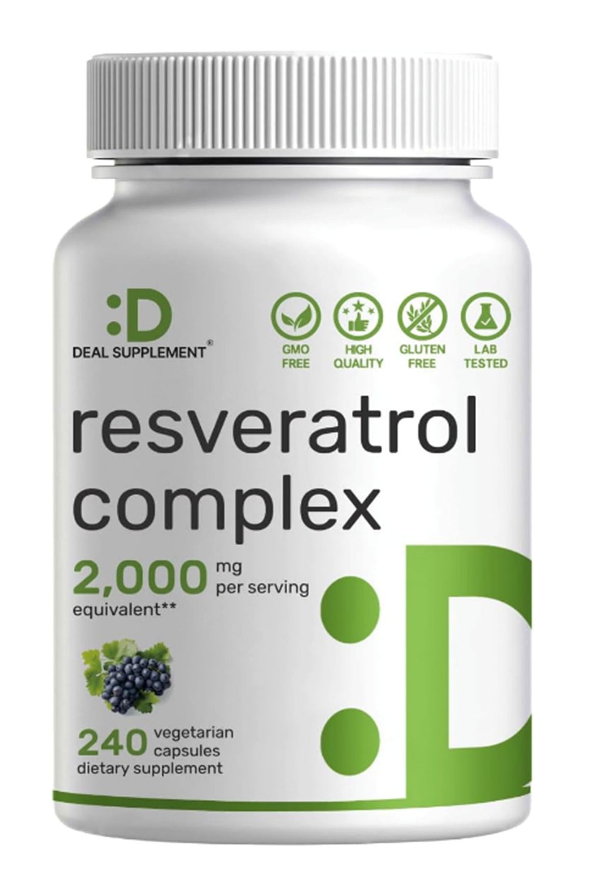 DEAL SUPPLEMENT Resveratrol Complex 2,000mg, 240 Veggie Capsules – Nad, Quercetin, Curcumin, Grape