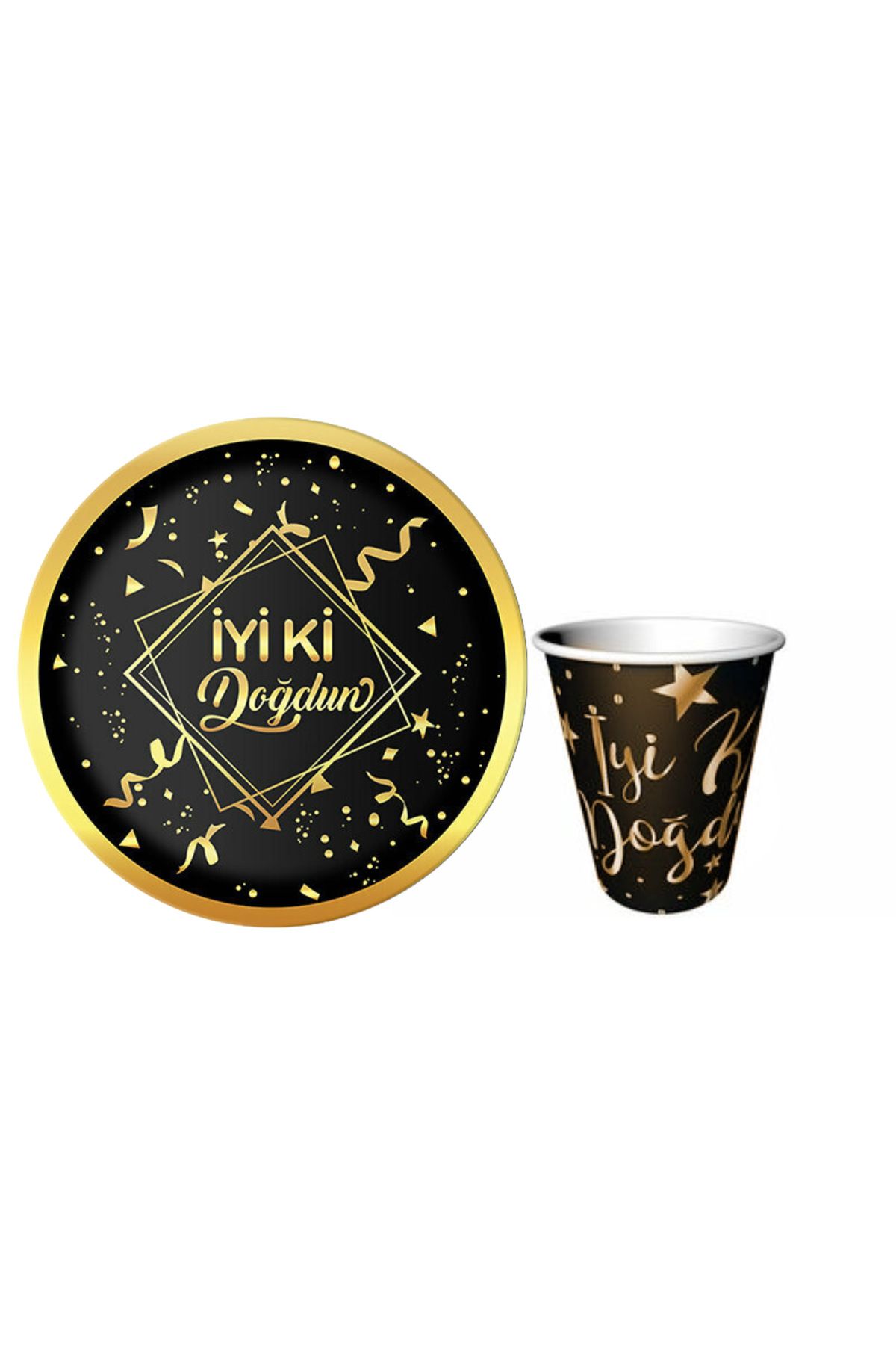 Öztürkpartievi Siyah Gold Tabak Bardak Seti 12 Kişilik
