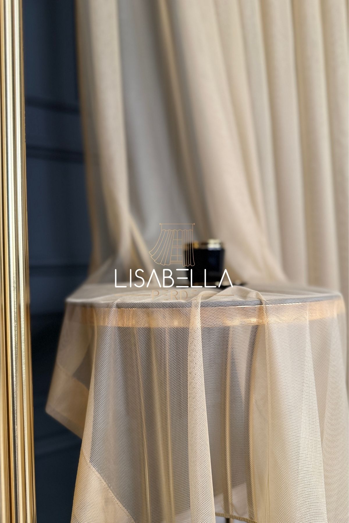 LisabellaHome Saf Elegans Sütlü Kahve Renk Grek Tül (pilesiz Düz Dikiş)