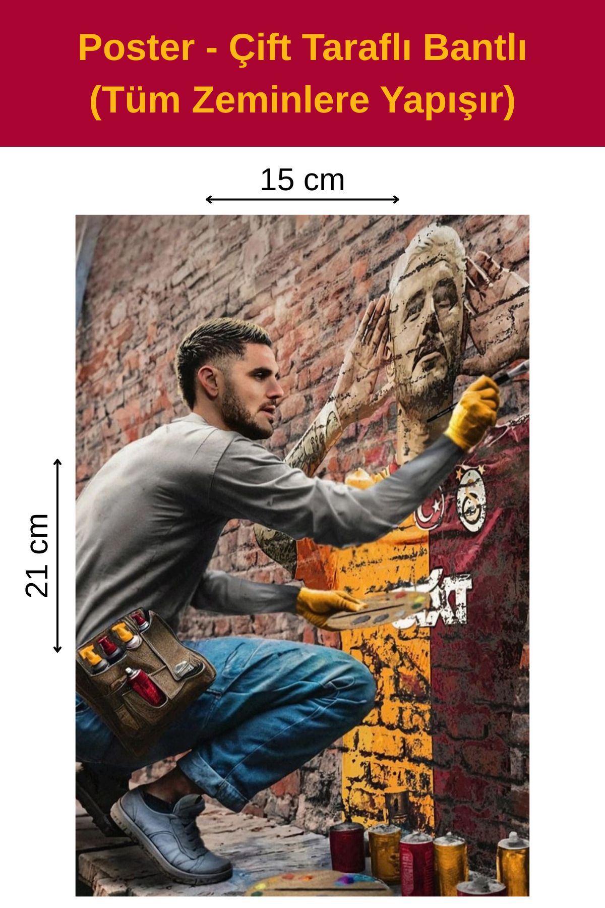 Organik Yolda Boya Yapan Aslan, Çift Taraflı Bantlı, Tüm Zeminlere Yapışır, (15 x 21 cm)