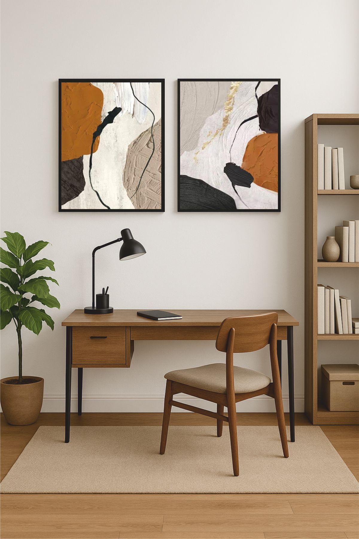 Artte Ahşap 2'li Modern Soyut Tablo