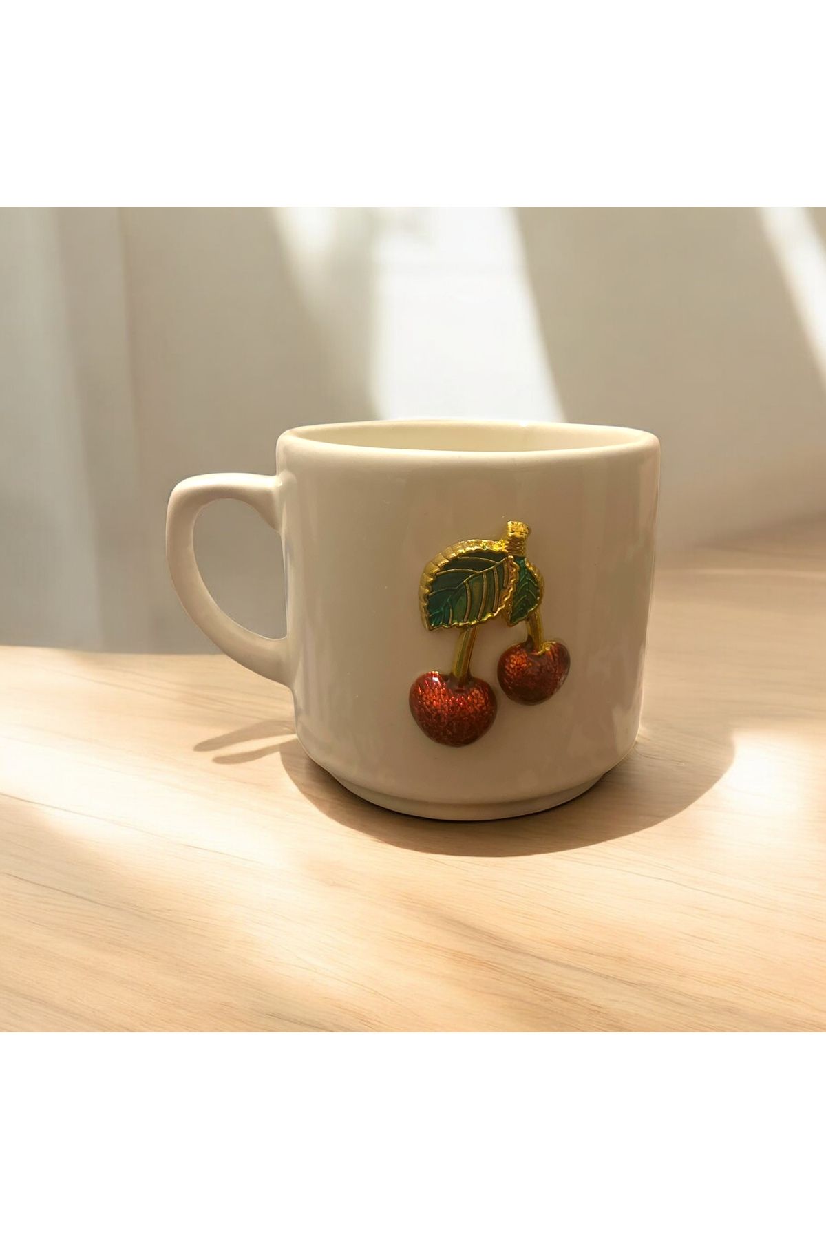 Giftorium Group Metal Kiraz Motifli Kupa Bardak Mug 200 Ml