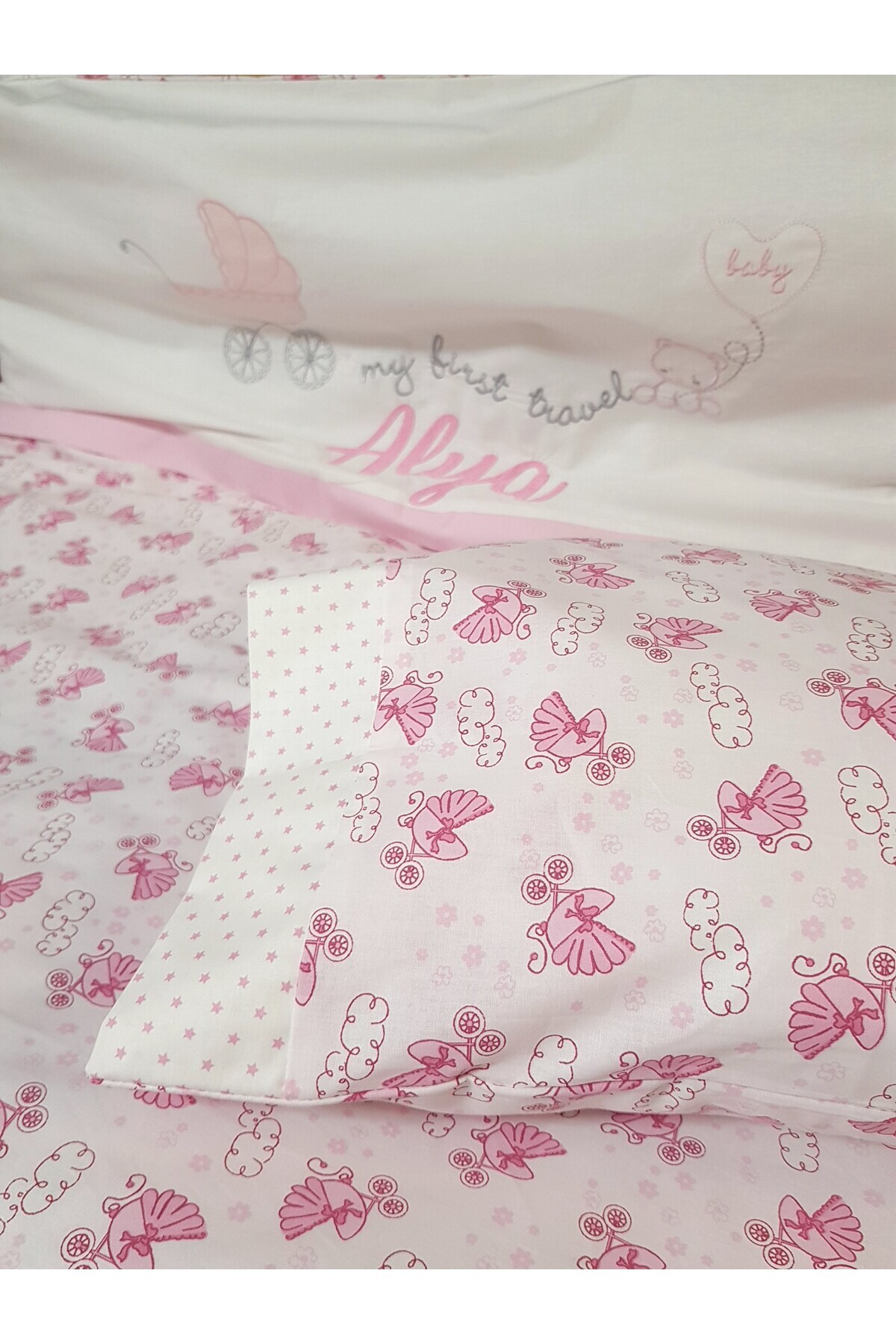 Baby Clime İsimli Nakışlı Bebek Uyku Seti – 5 Parça – %100 Pamuk – 100x150 cm Yorganlı fotoğrafı 5 (önizleme)